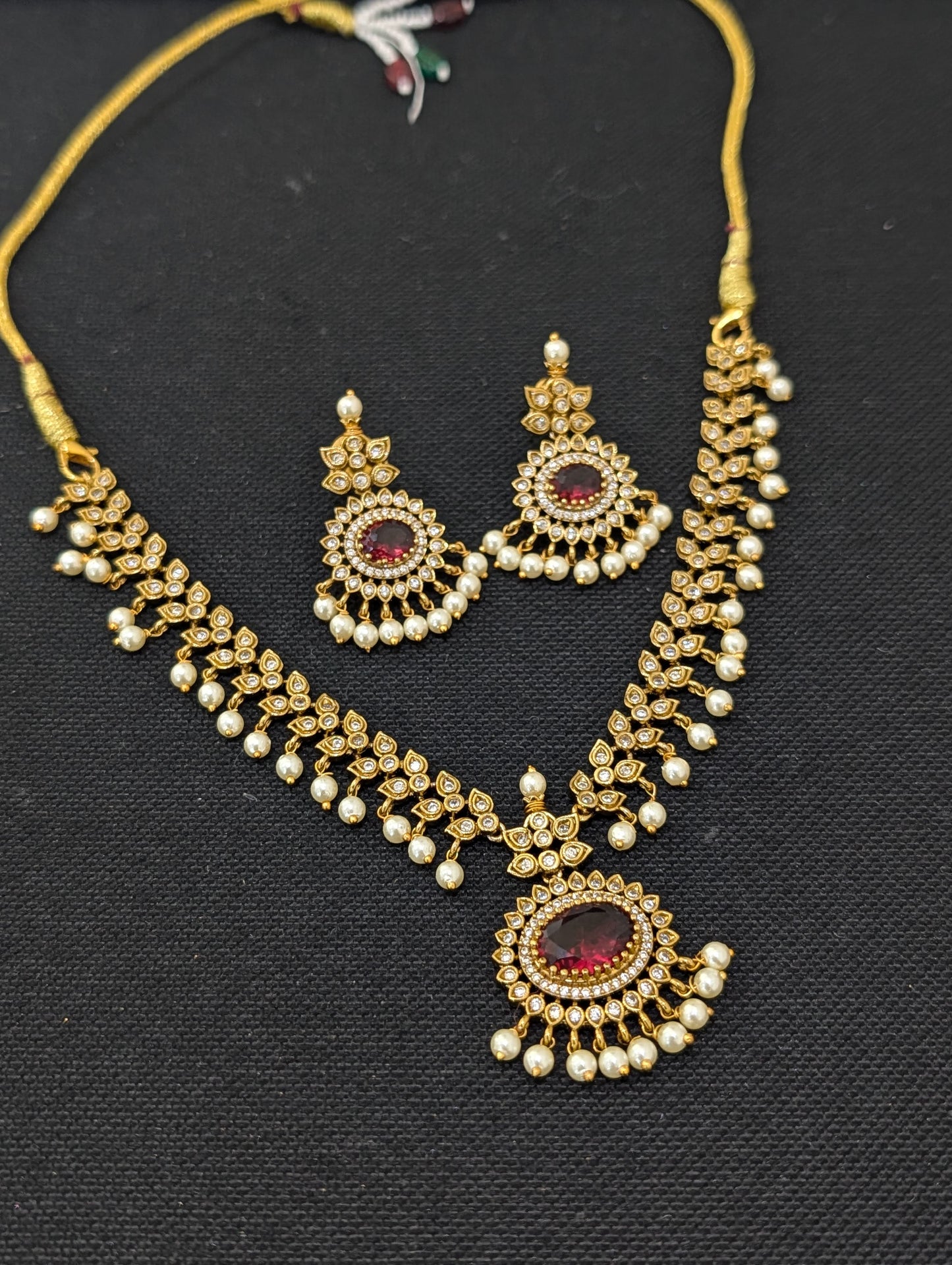 Mehandi gold plated Adigai Choker Necklace set - Simpliful