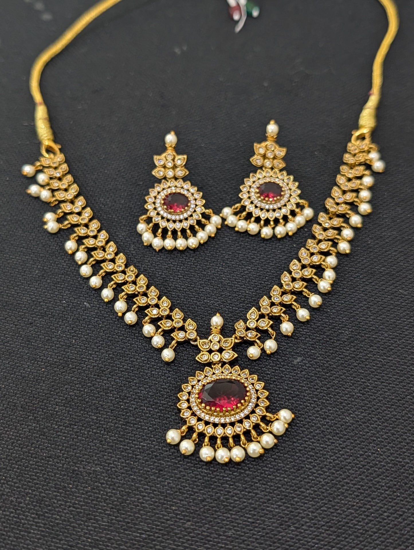 Mehandi gold plated Adigai Choker Necklace set - Simpliful