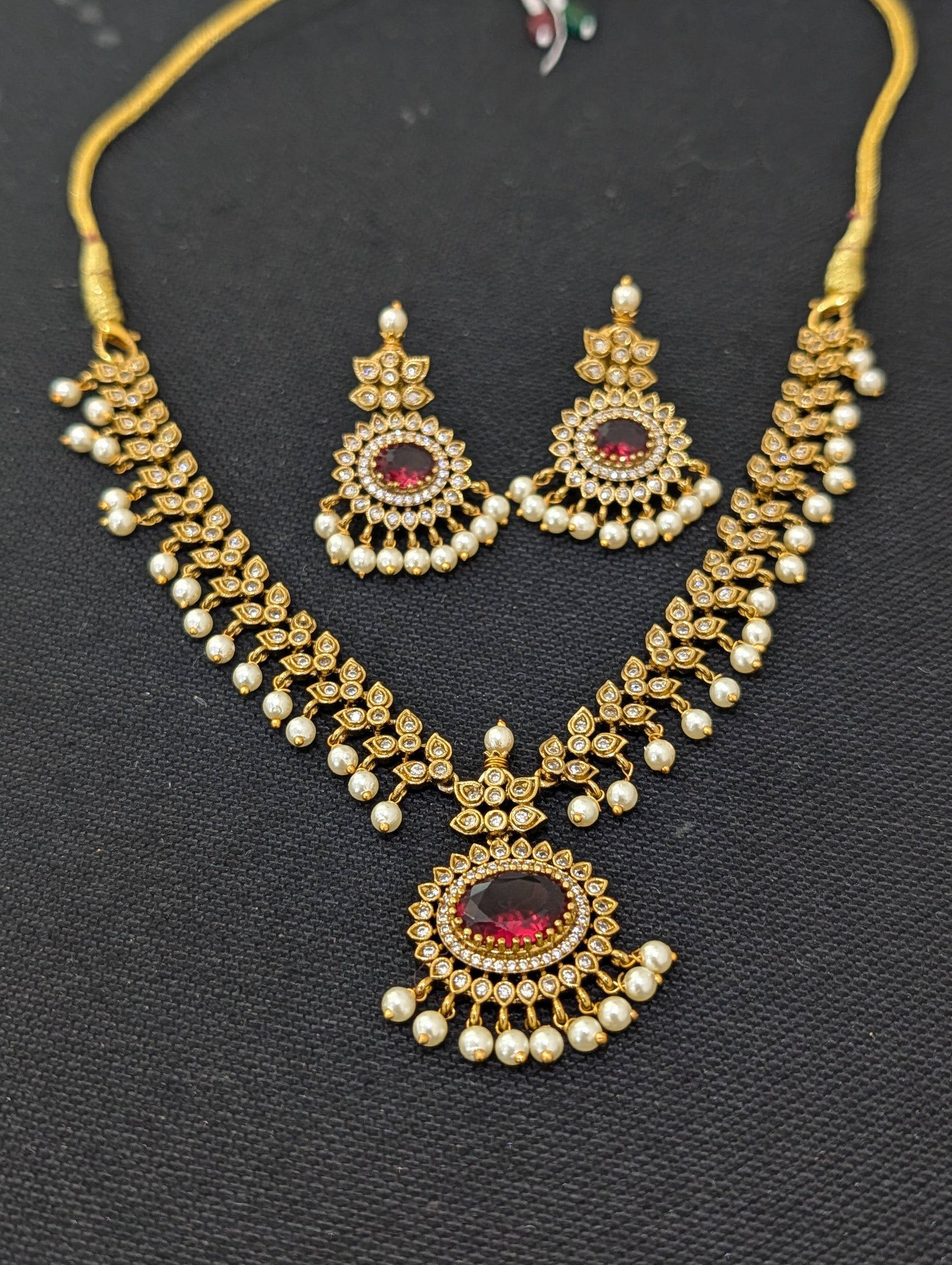 Mehandi gold plated Adigai Choker Necklace set - Simpliful