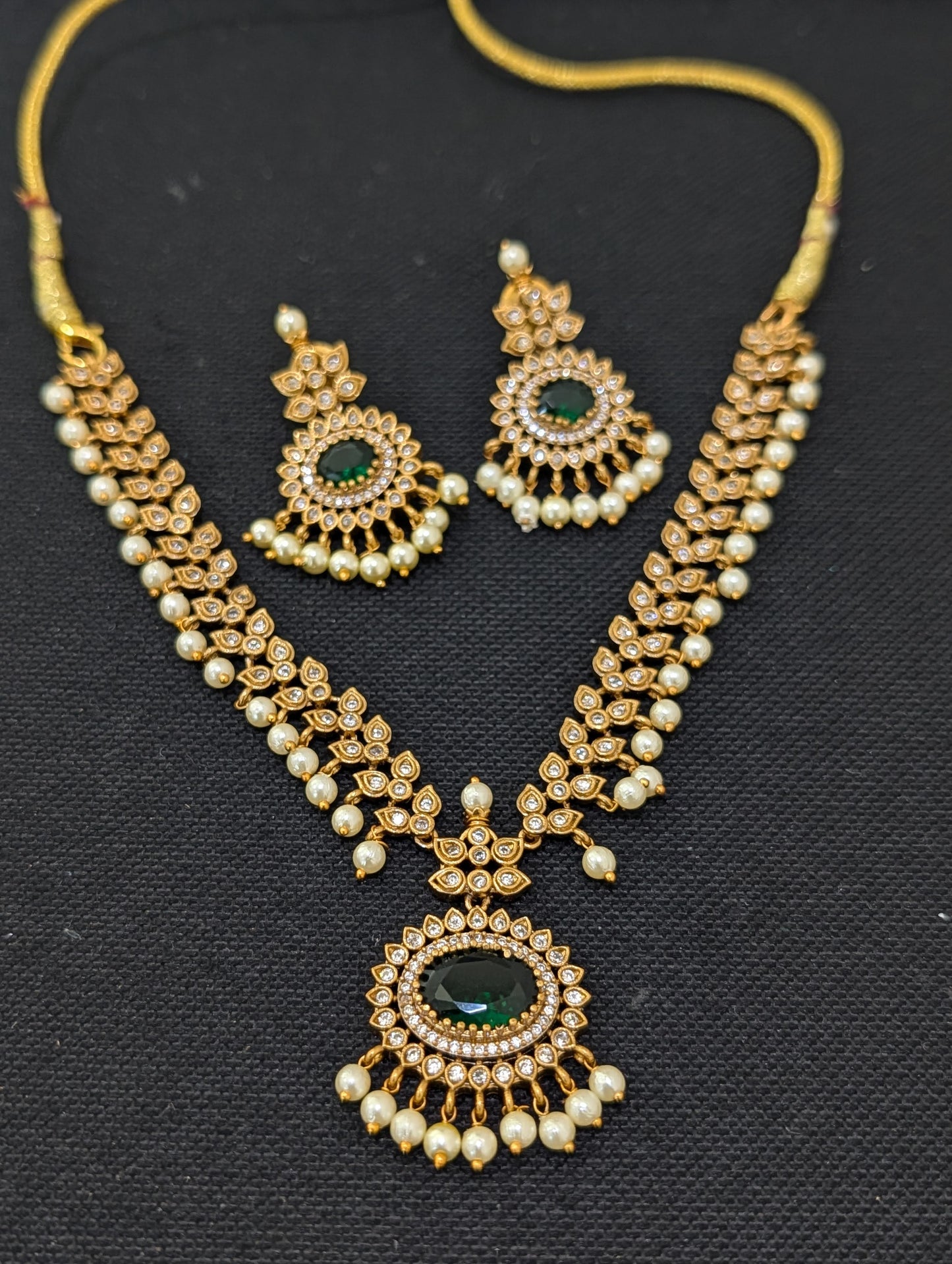 Mehandi gold plated Adigai Choker Necklace set - Simpliful