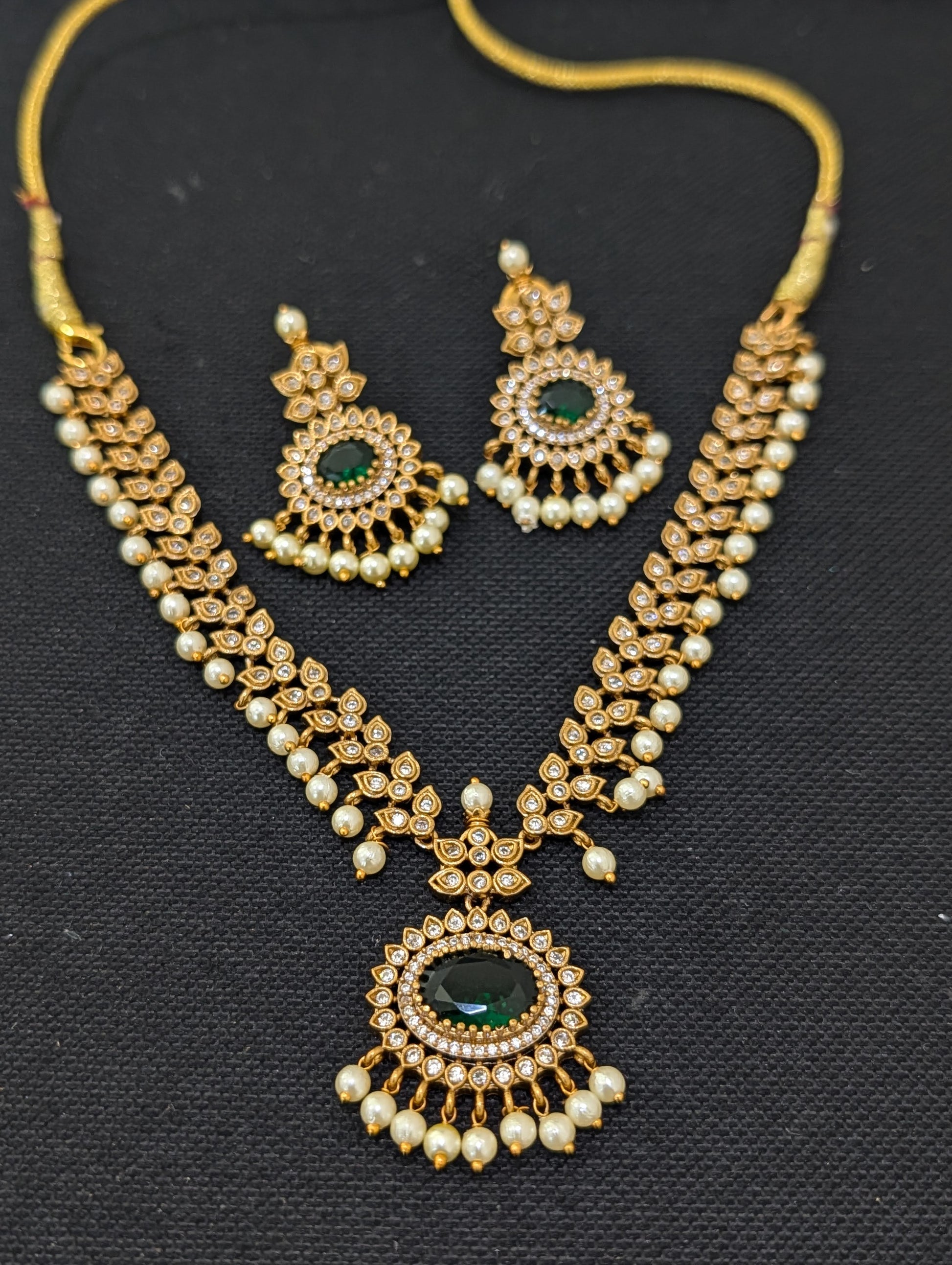 Mehandi gold plated Adigai Choker Necklace set - Simpliful