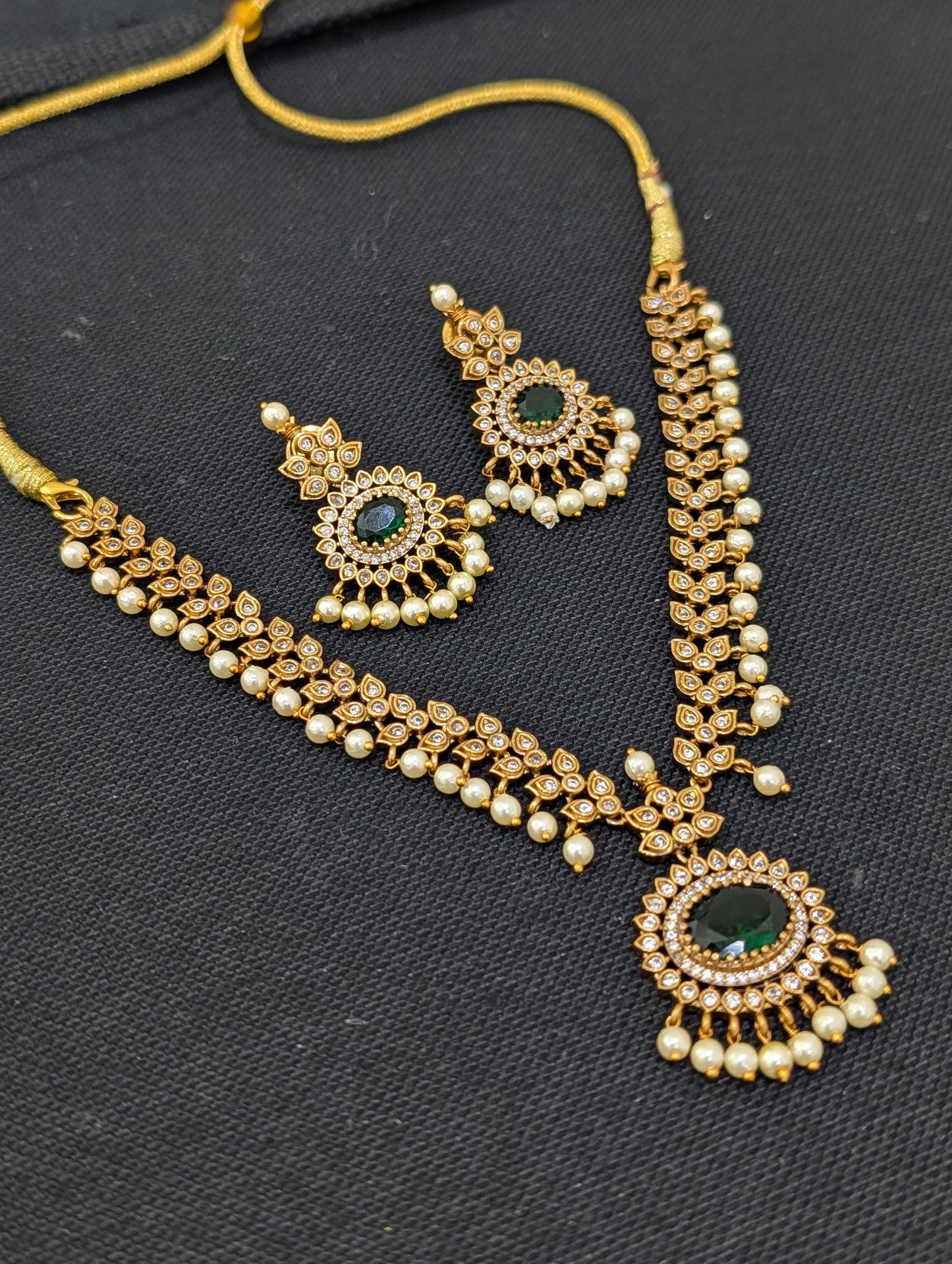 Mehandi gold plated Adigai Choker Necklace set - Simpliful