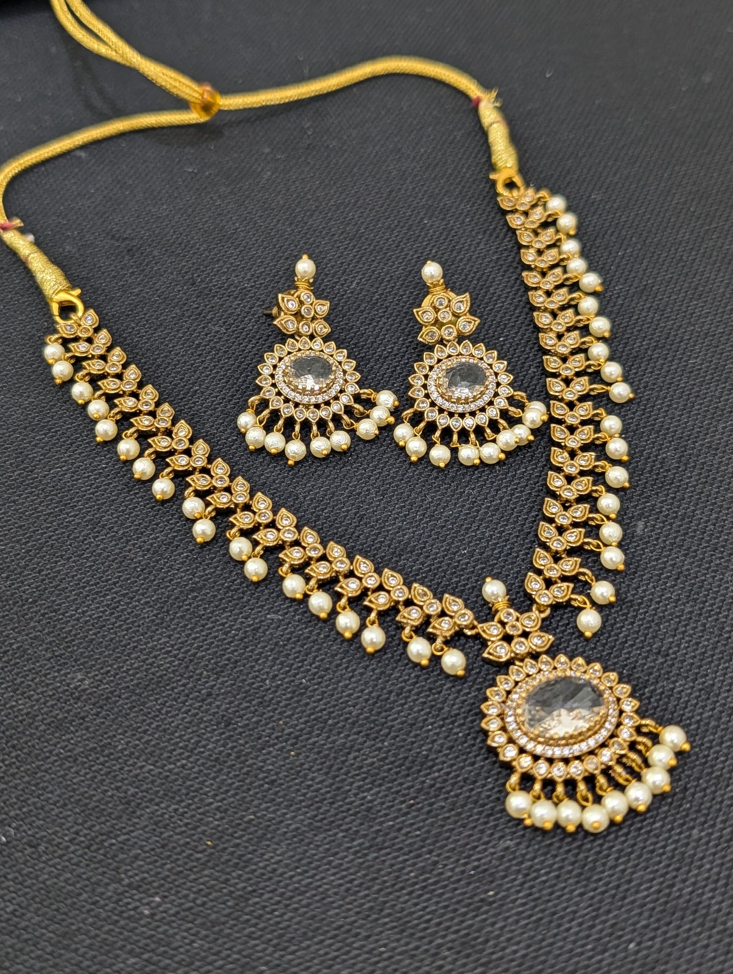 Mehandi gold plated Adigai Choker Necklace set - Simpliful