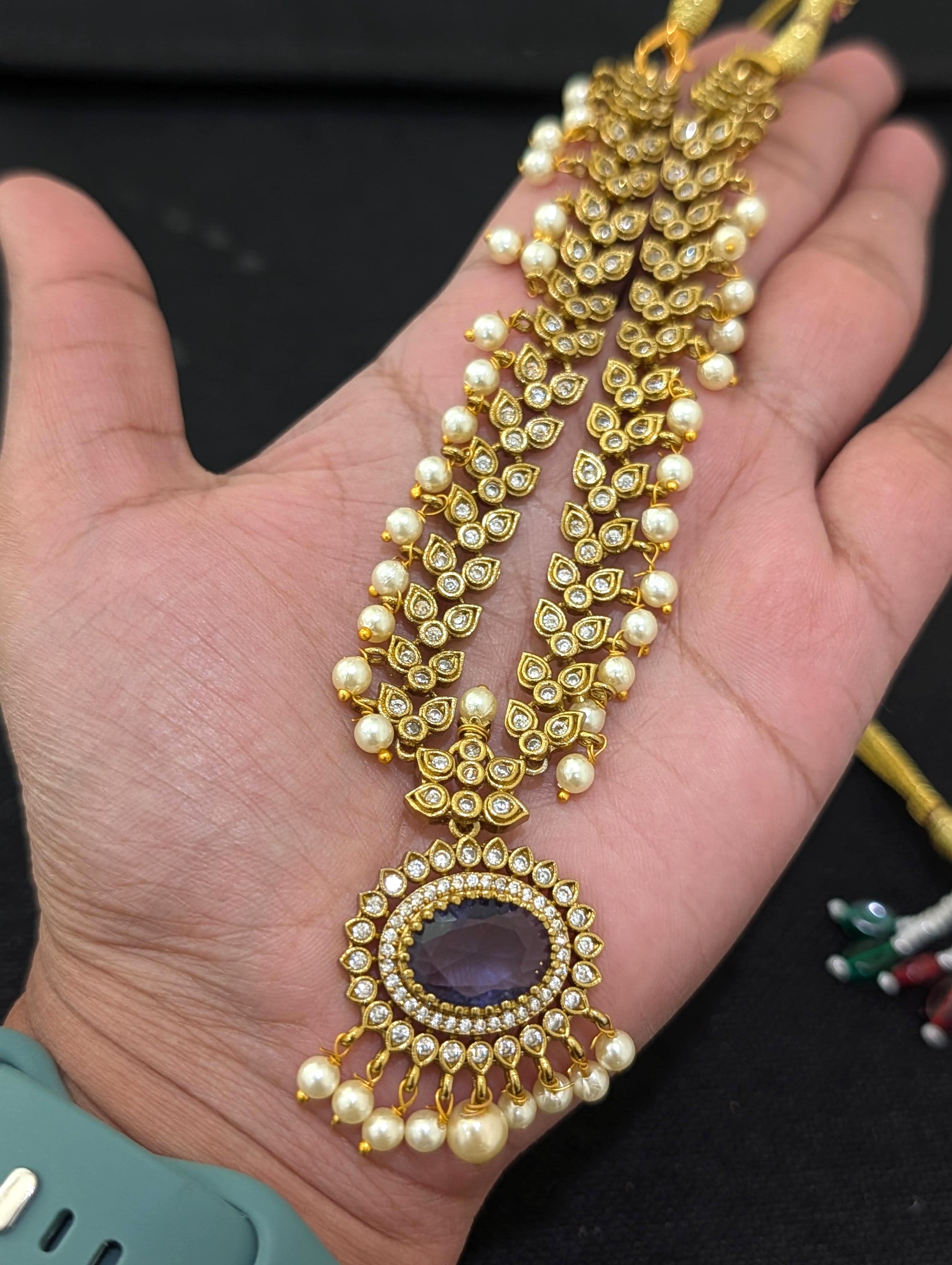 Mehandi gold plated Adigai Choker Necklace set - Simpliful