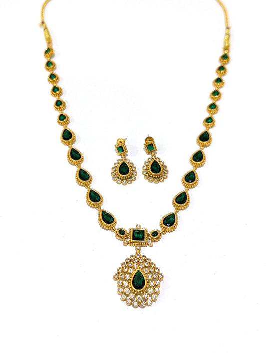 Actress Jothika inspired CZ Long chain Necklace set - Simpliful