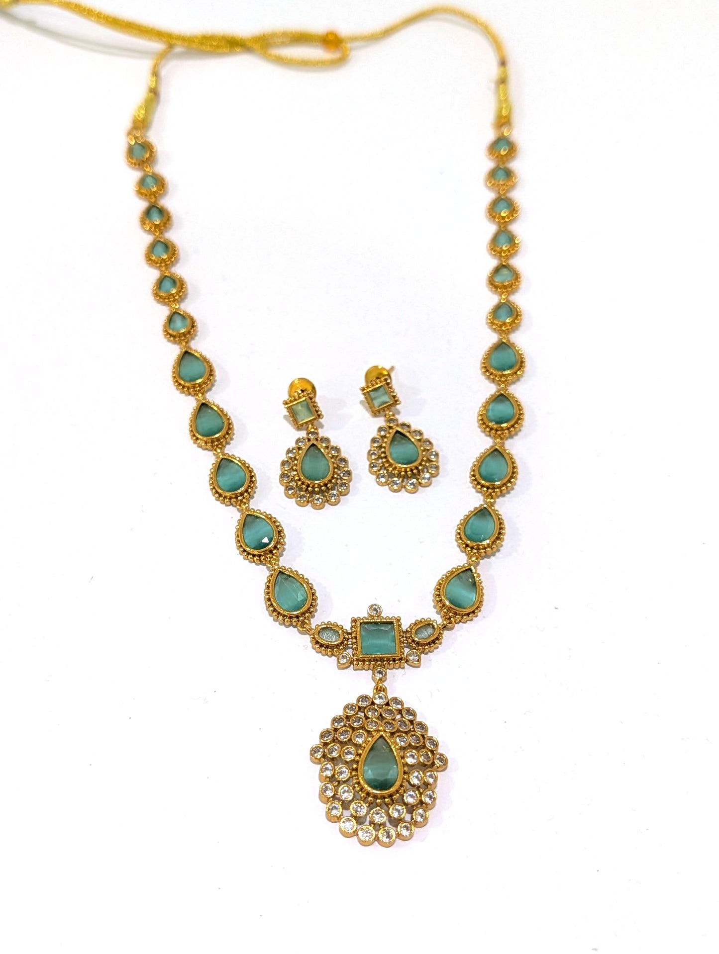 Actress Jothika inspired CZ Long chain Necklace set - Simpliful