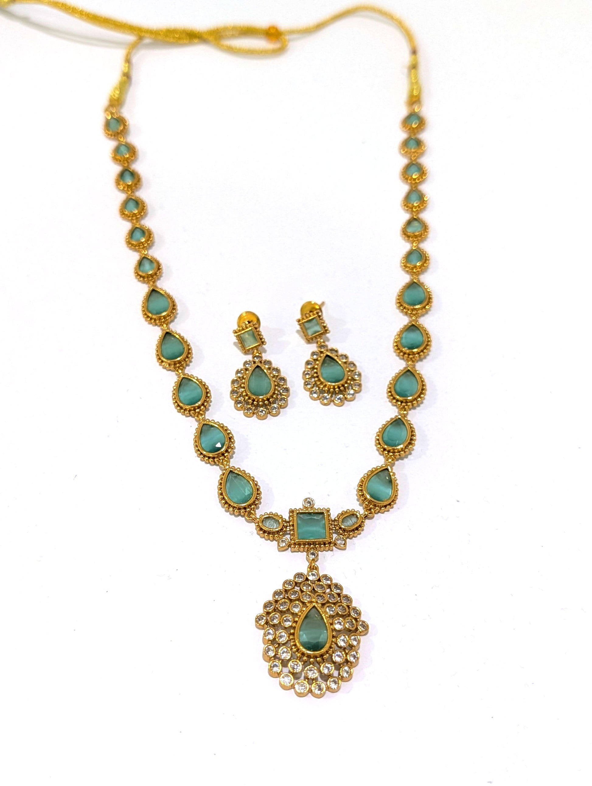 Actress Jothika inspired CZ Long chain Necklace set - Simpliful