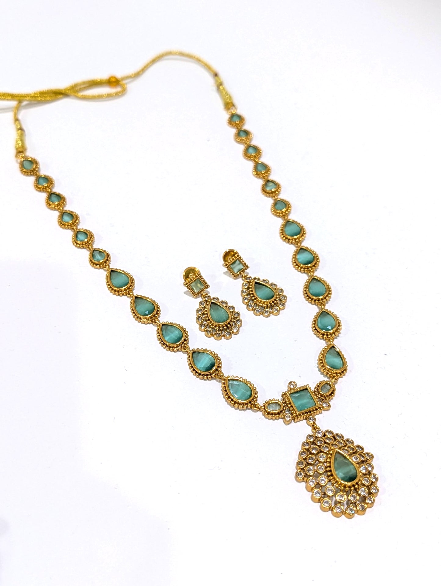 Actress Jothika inspired CZ Long chain Necklace set - Simpliful