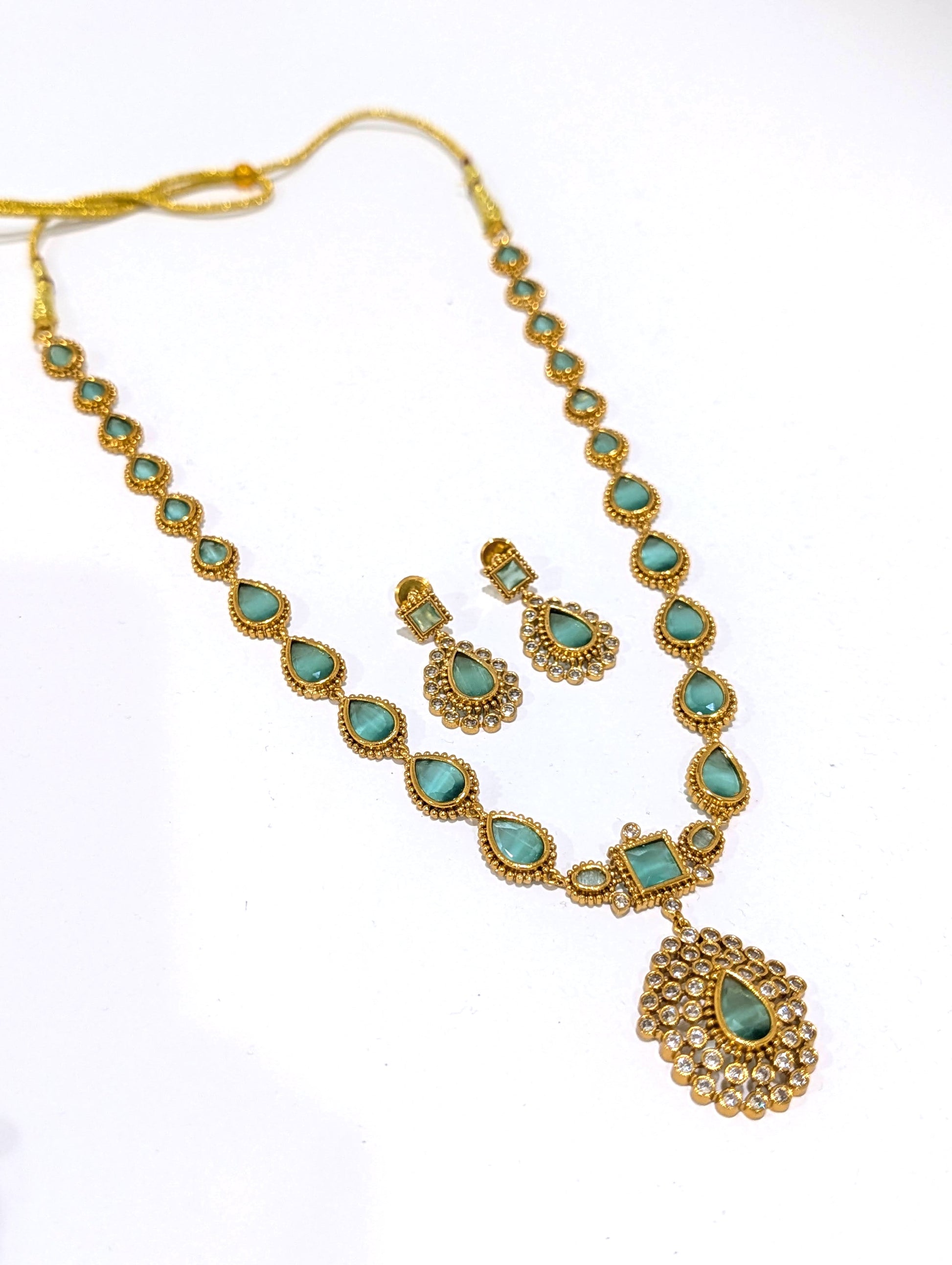 Actress Jothika inspired CZ Long chain Necklace set - Simpliful