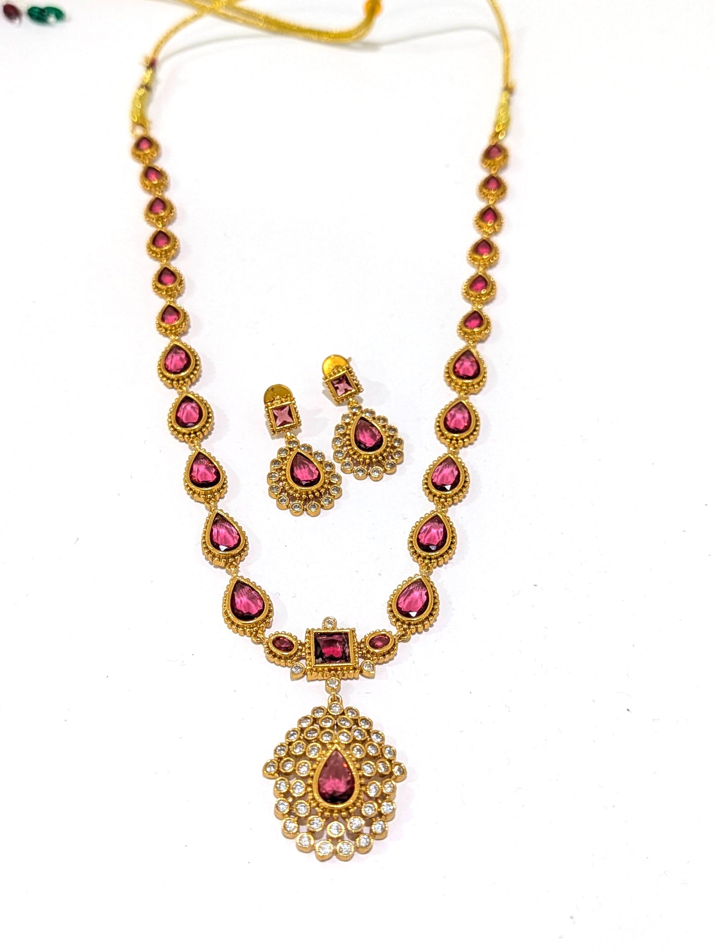 Actress Jothika inspired CZ Long chain Necklace set - Simpliful