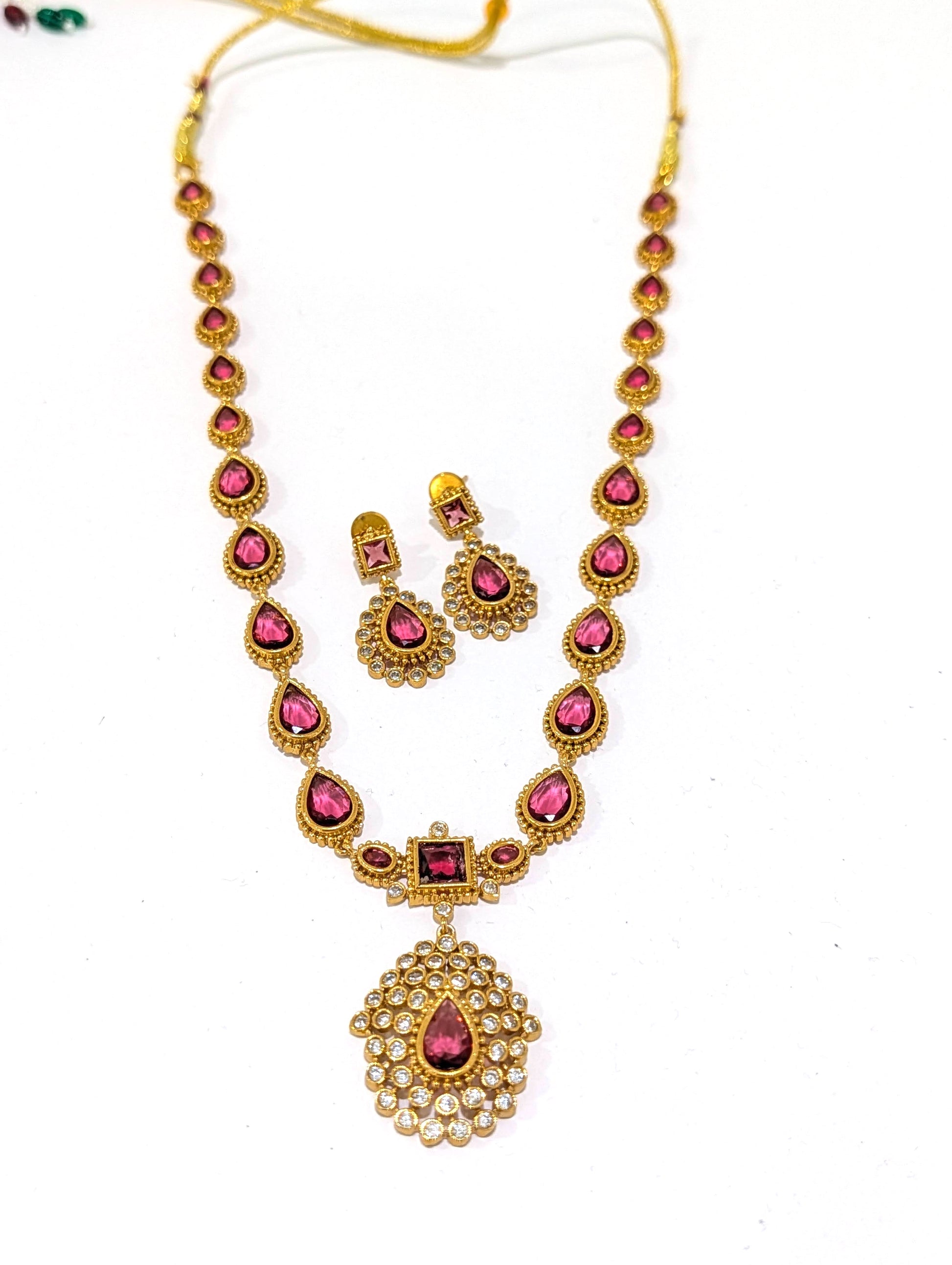 Actress Jothika inspired CZ Long chain Necklace set - Simpliful