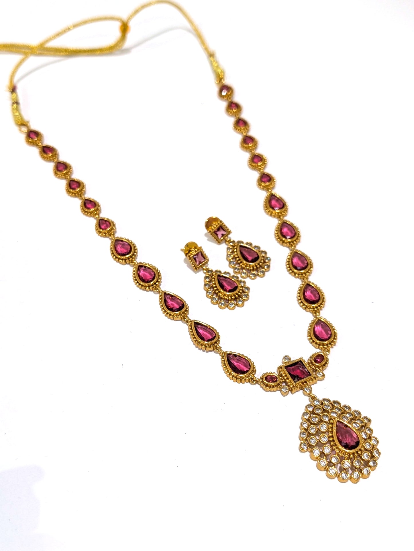 Actress Jothika inspired CZ Long chain Necklace set - Simpliful