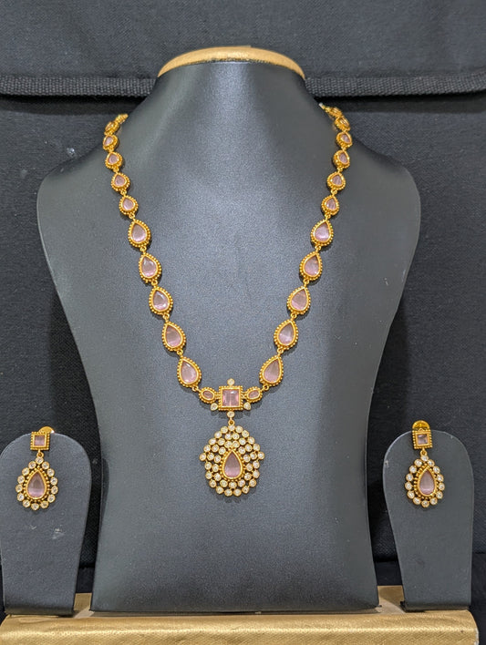Actress Jothika inspired CZ Long chain Necklace set - Simpliful