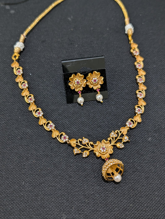 Antique Flower design CZ Choker Stud set - Simpliful