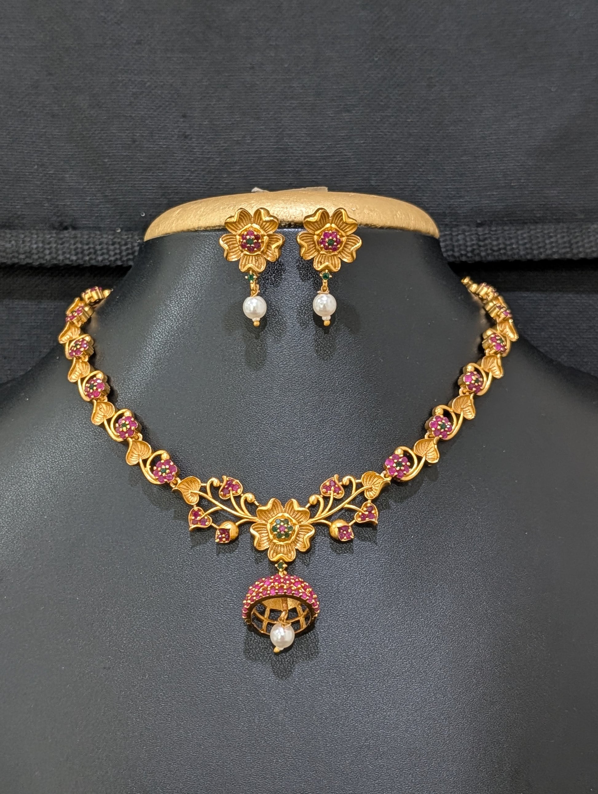 Antique Flower design CZ Choker Stud set - Simpliful