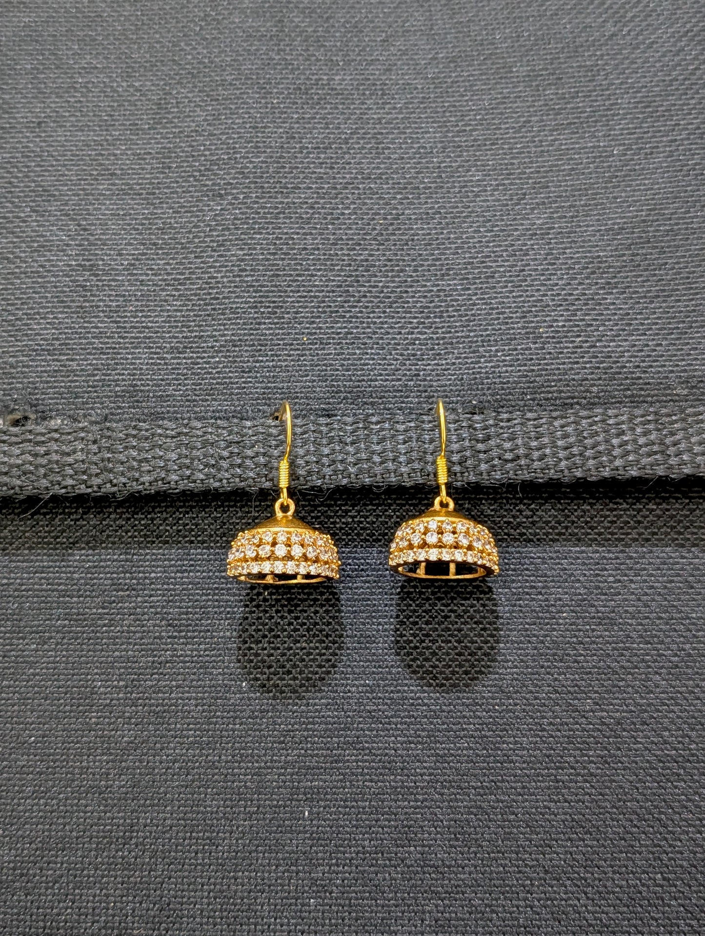 Antique Gold plated CZ hook drop Jhumka Earrings - Simpliful