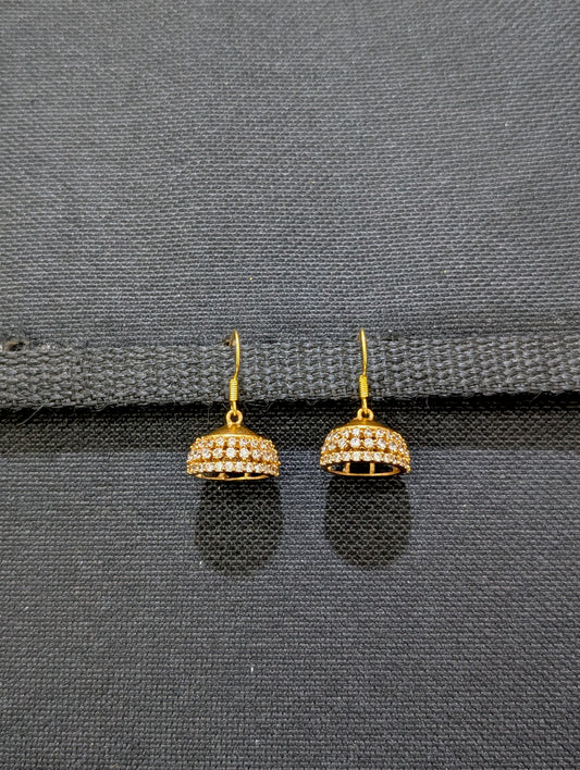 Antique Gold plated CZ hook drop Jhumka Earrings