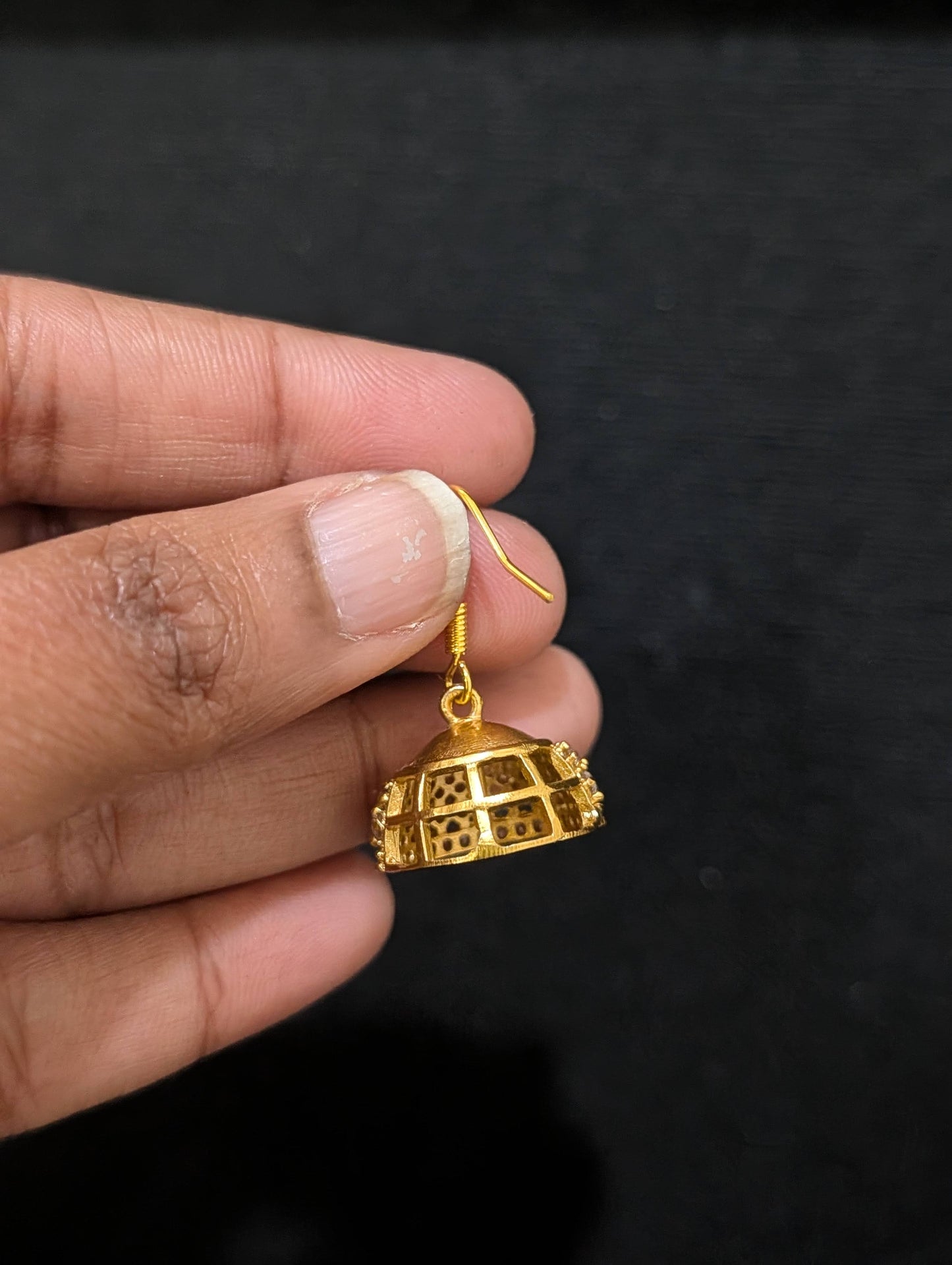 Antique Gold plated CZ hook drop Jhumka Earrings - Simpliful