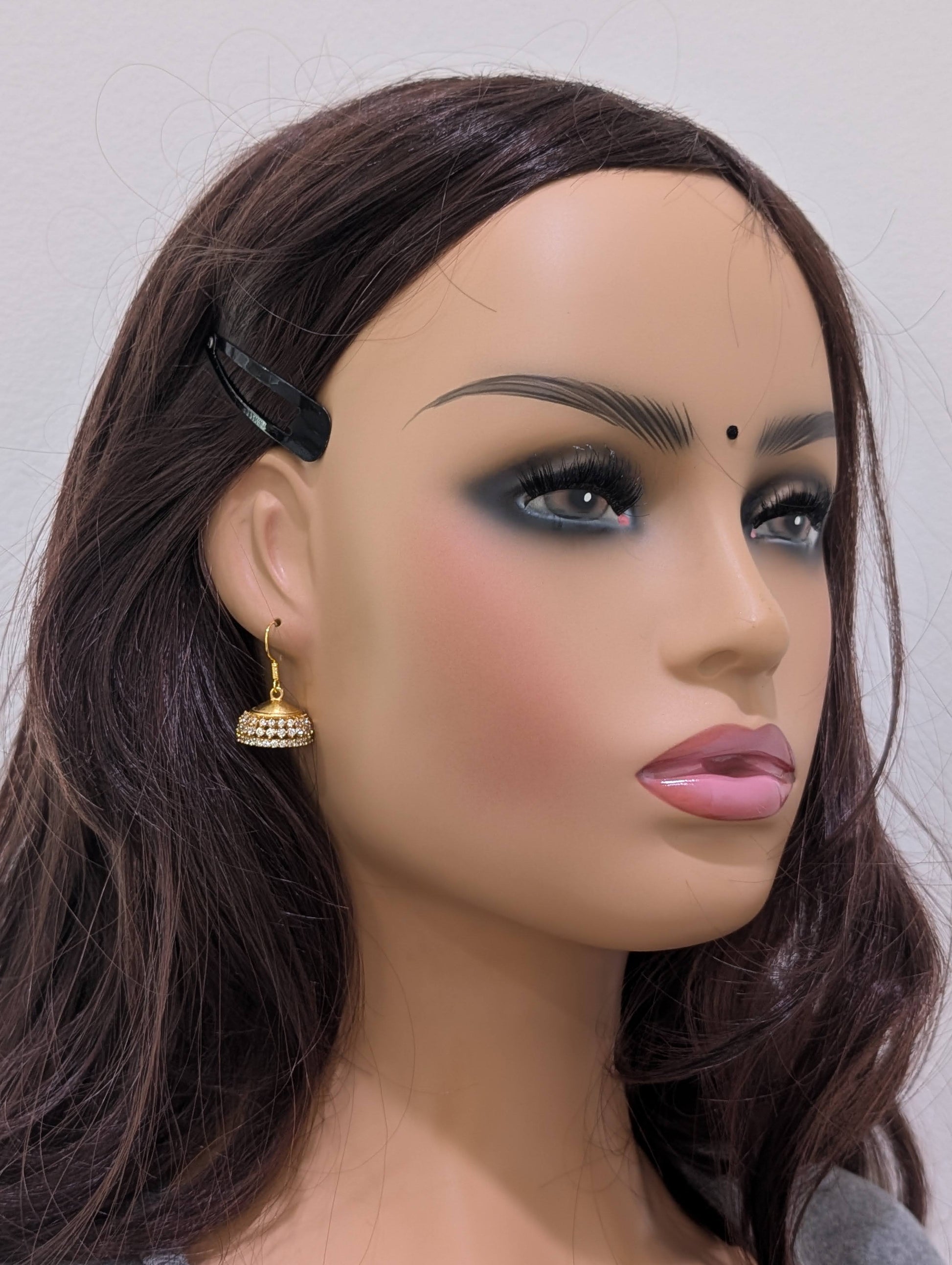 Antique Gold plated CZ hook drop Jhumka Earrings - Simpliful