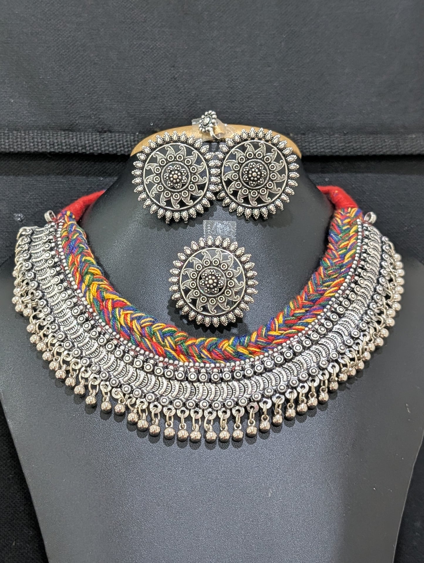 Oxidized Silver Statement Choker Combo set - Simpliful