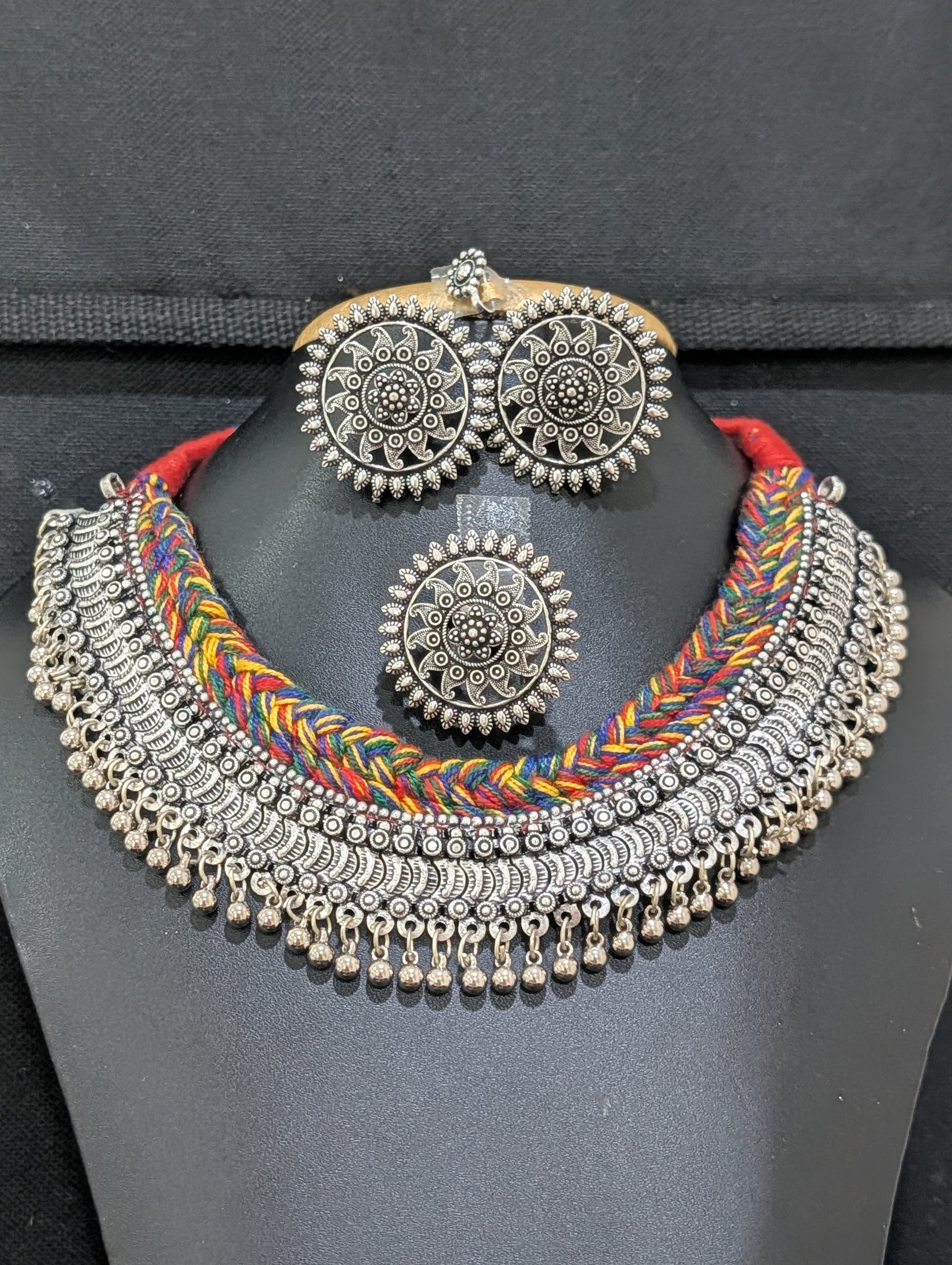 Oxidized Silver Statement Choker Combo set - Simpliful