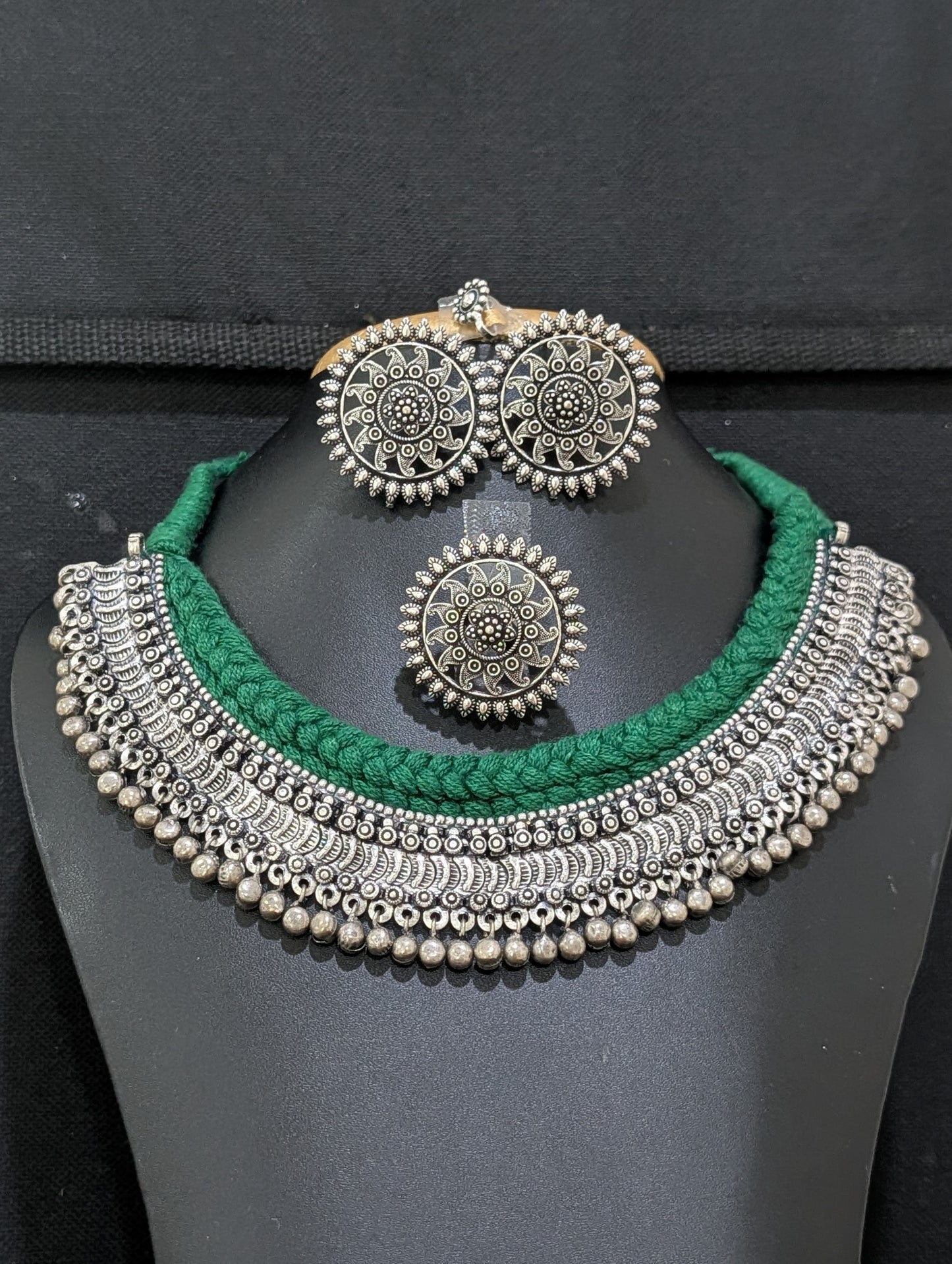 Oxidized Silver Statement Choker Combo set - Simpliful