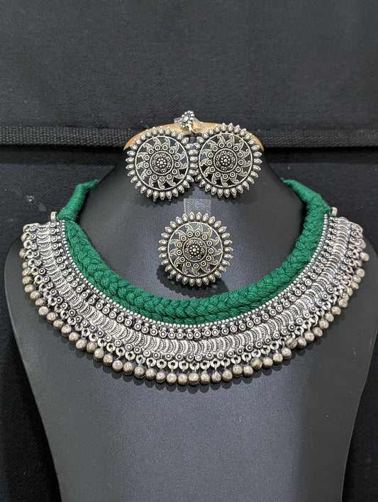 Oxidized Silver Statement Choker Combo set - Simpliful