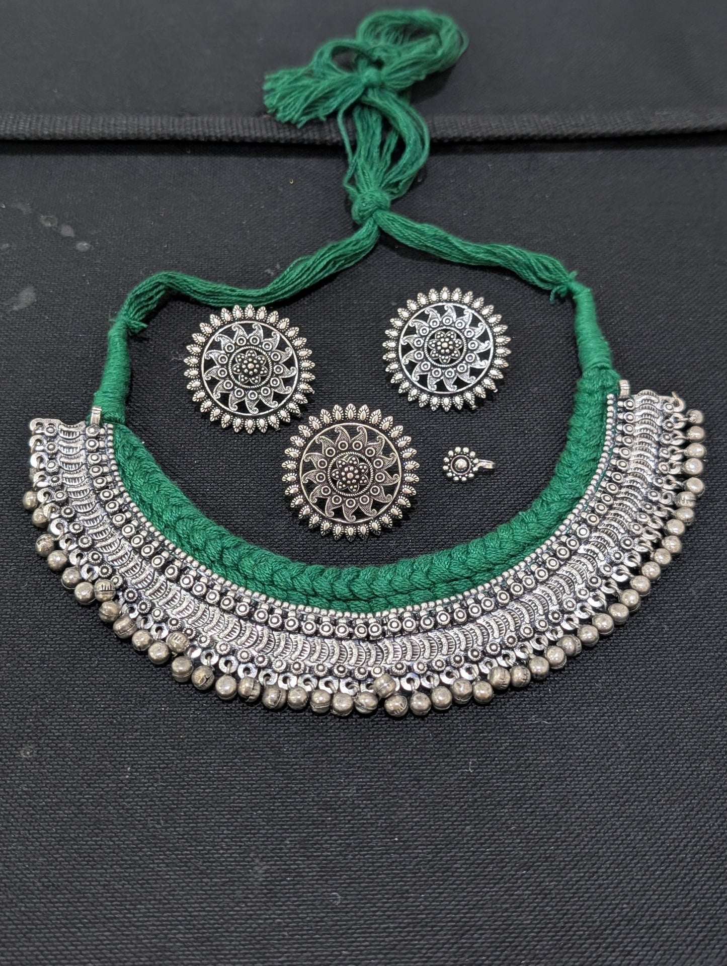 Oxidized Silver Statement Choker Combo set - Simpliful