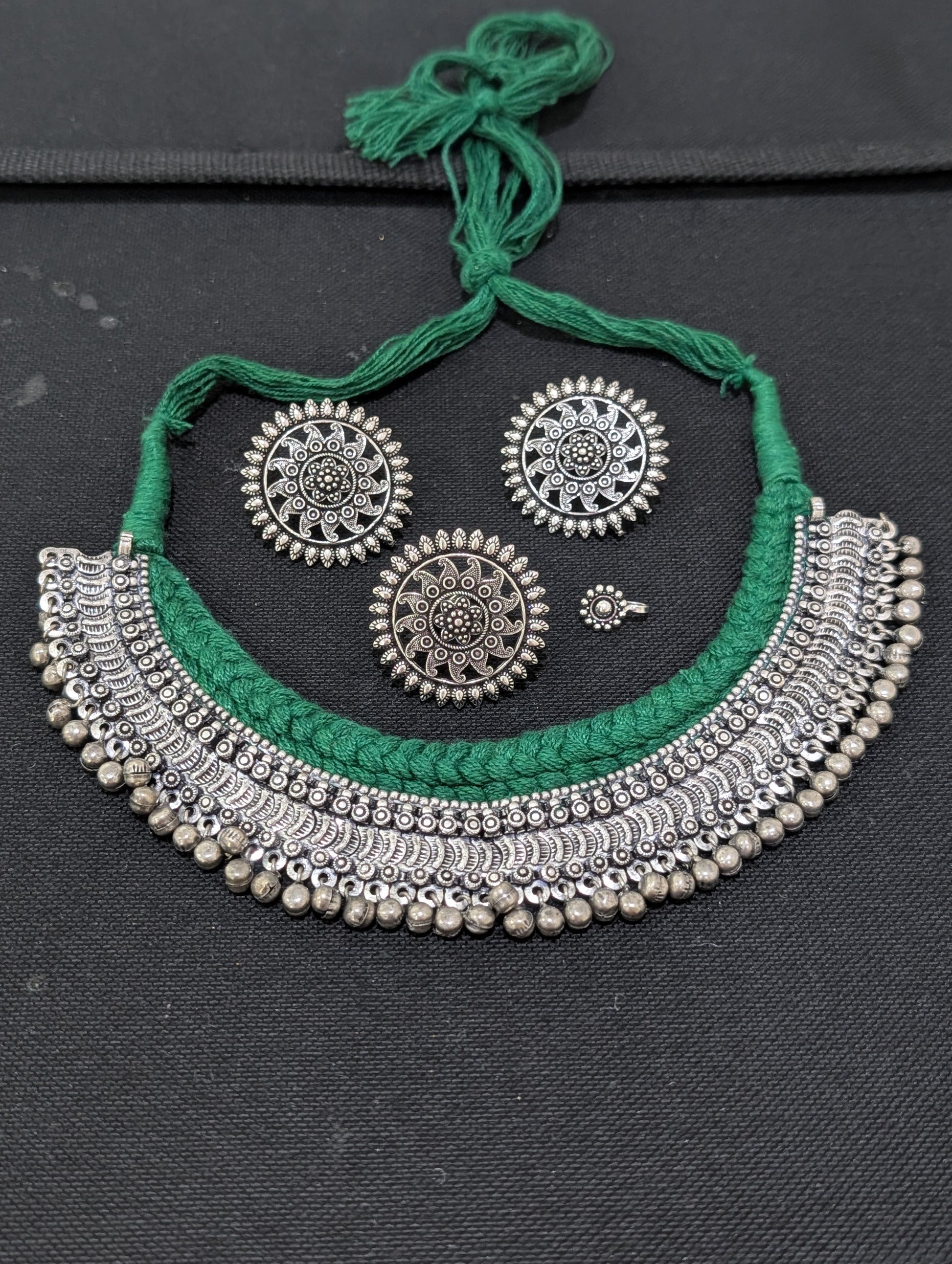 Oxidized Silver Statement Choker Combo set - Simpliful