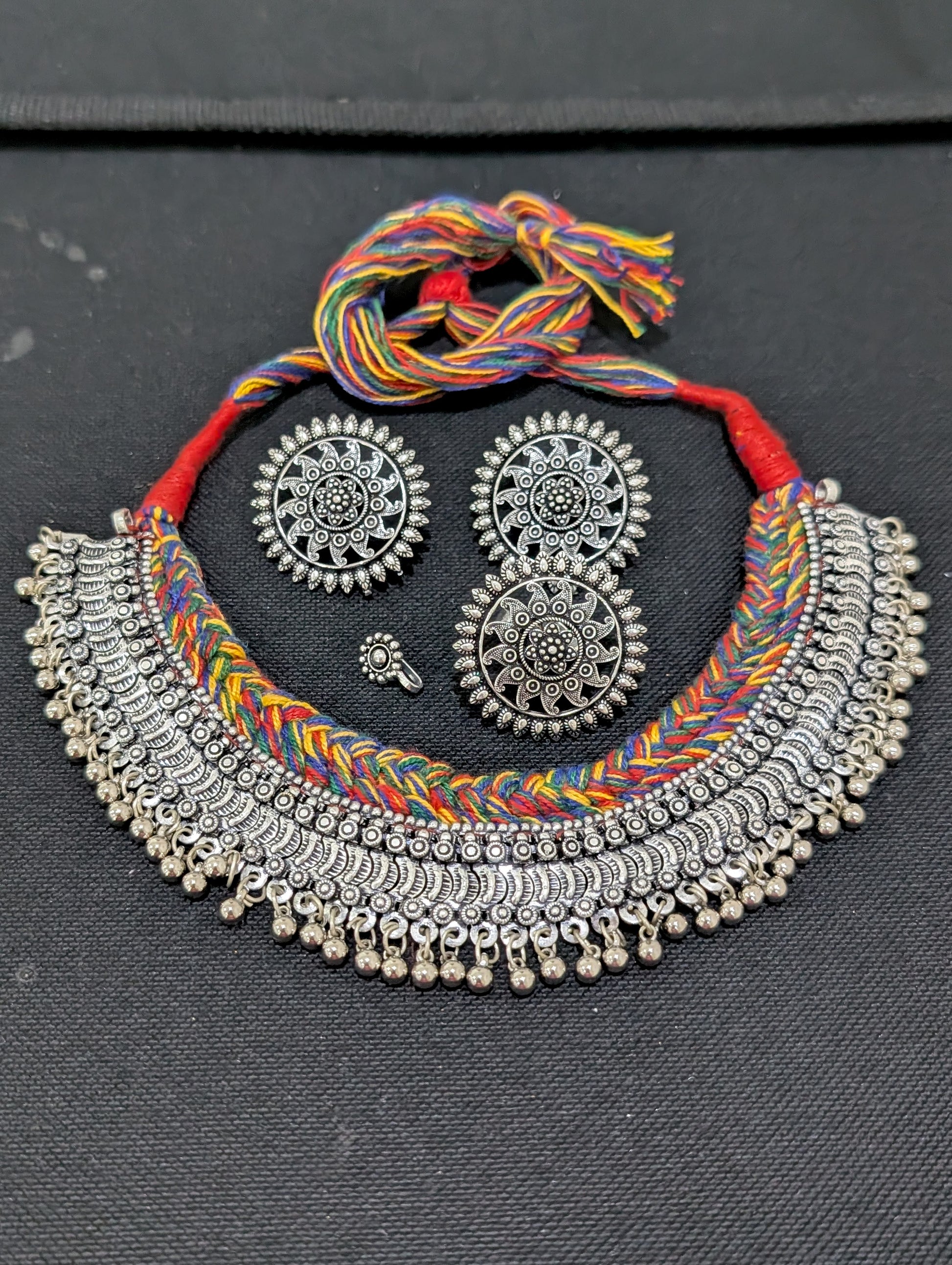 Oxidized Silver Statement Choker Combo set - Simpliful