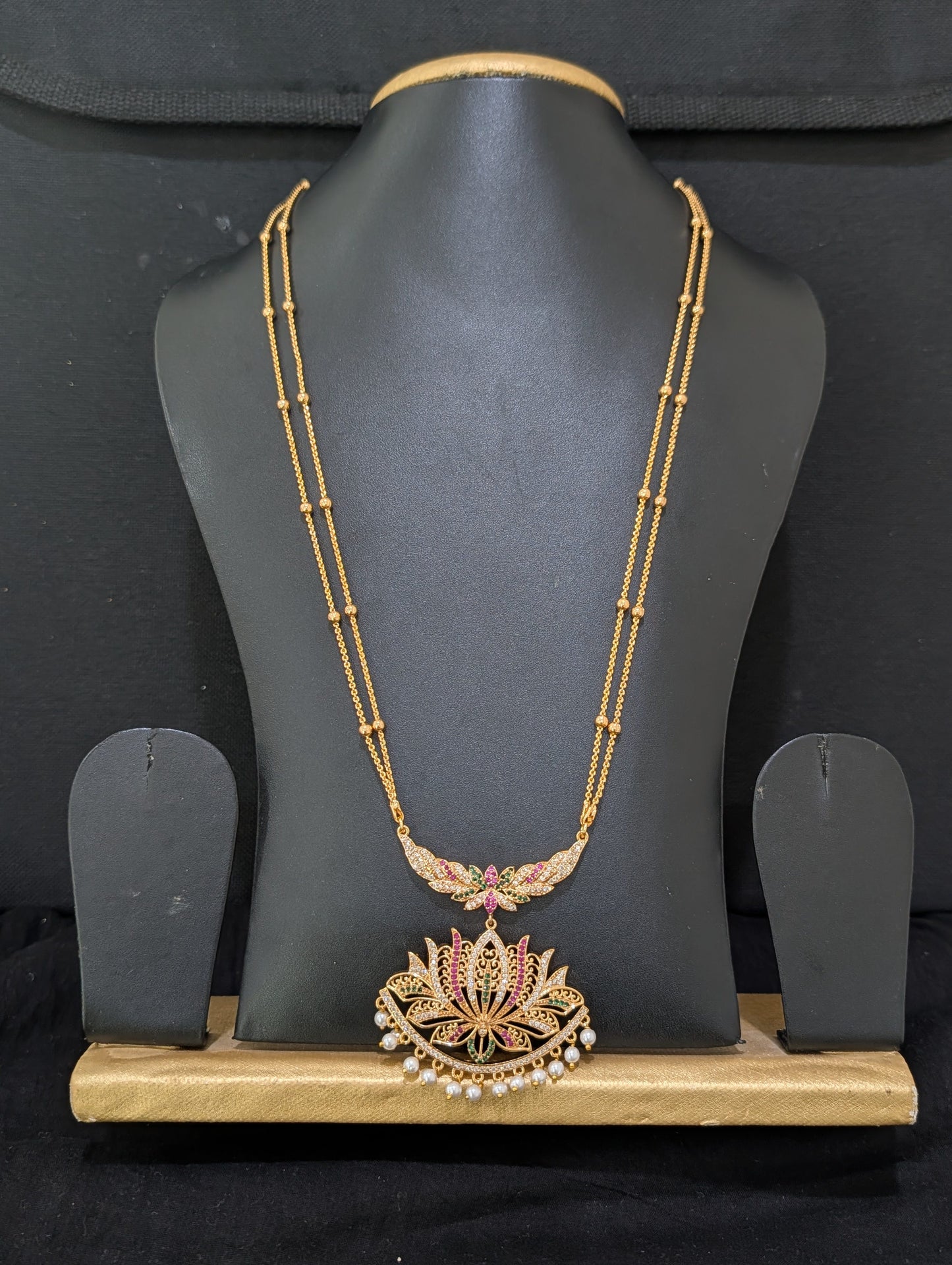 Micro Gold plated dual stranded Lotus Long Necklace - Simpliful