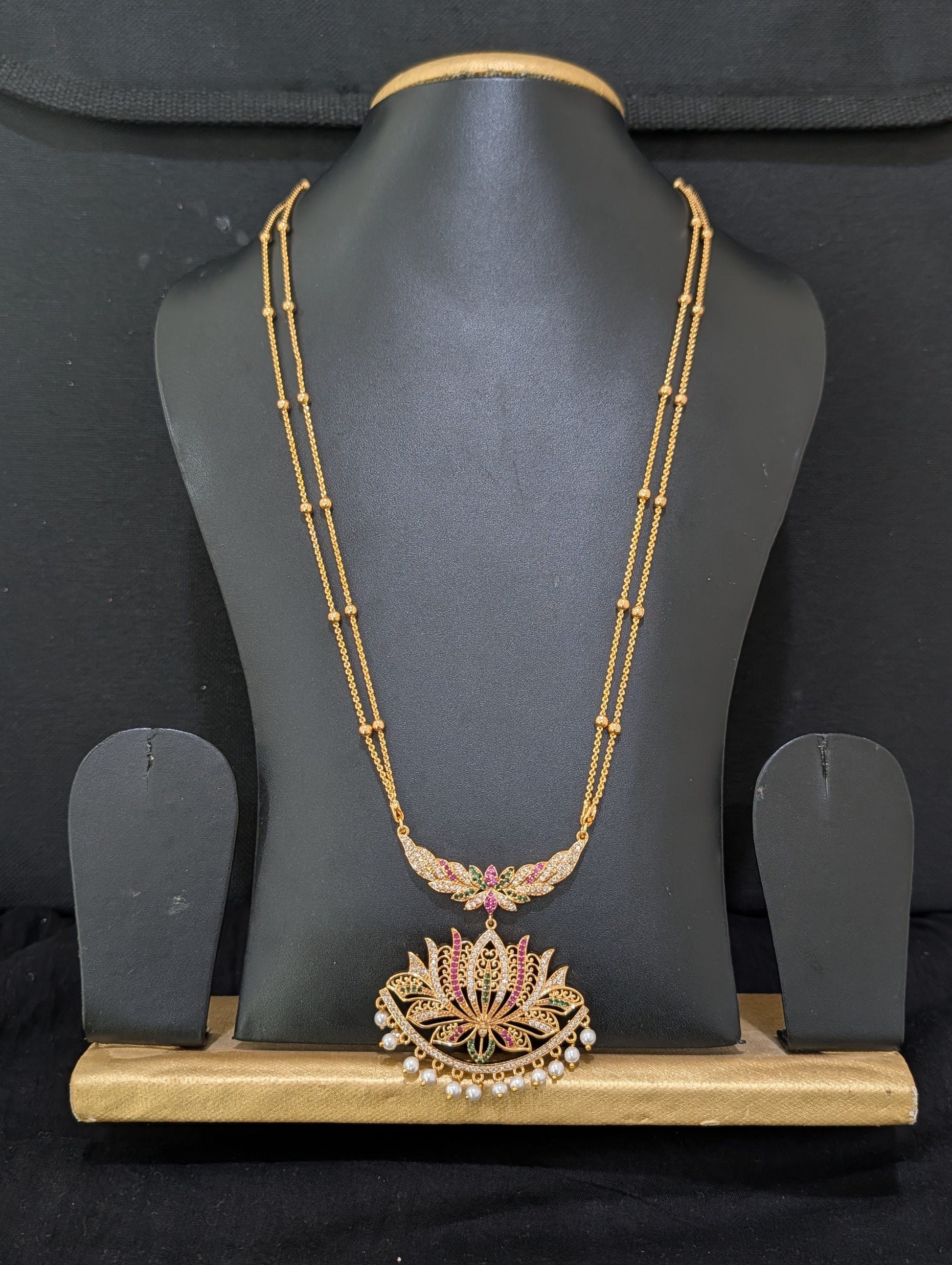 Micro Gold plated dual stranded Lotus Long Necklace - Simpliful