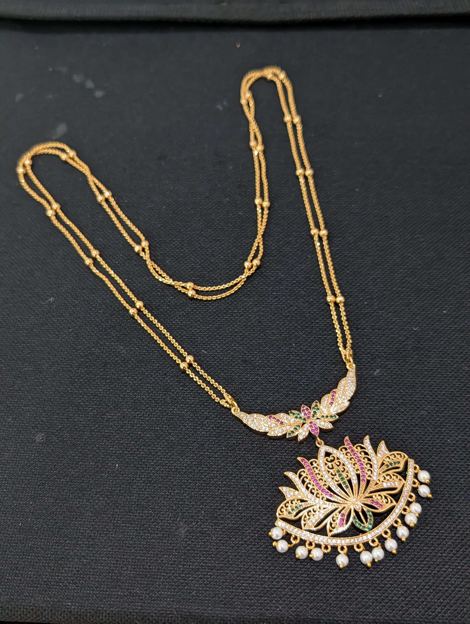 Micro Gold plated dual stranded Lotus Long Necklace - Simpliful