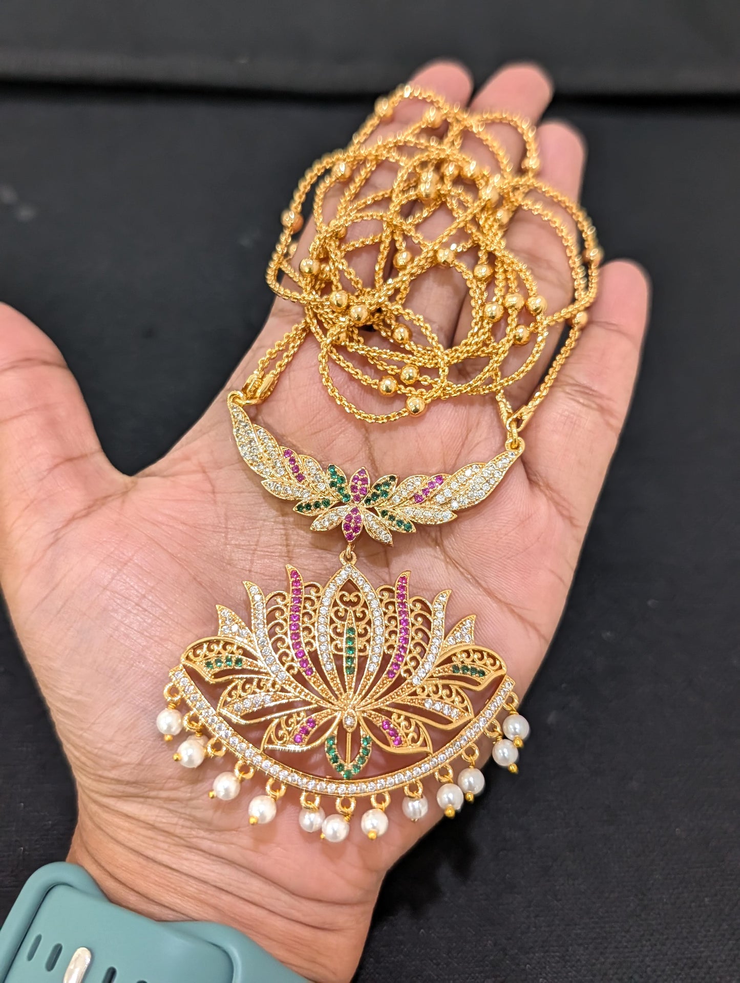 Micro Gold plated dual stranded Lotus Long Necklace - Simpliful