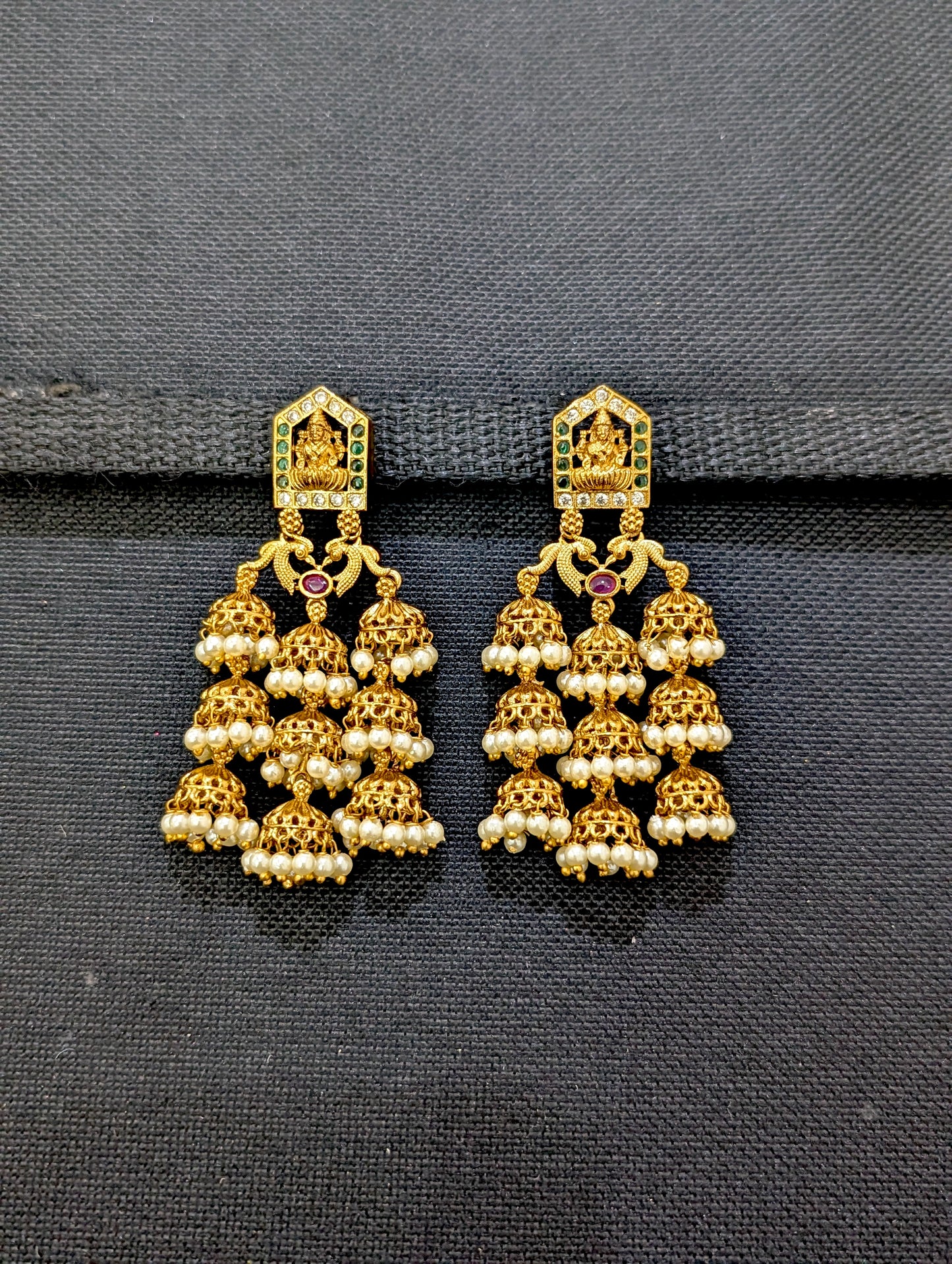 Antique Gold plated CZ multiple Jhumka Earrings