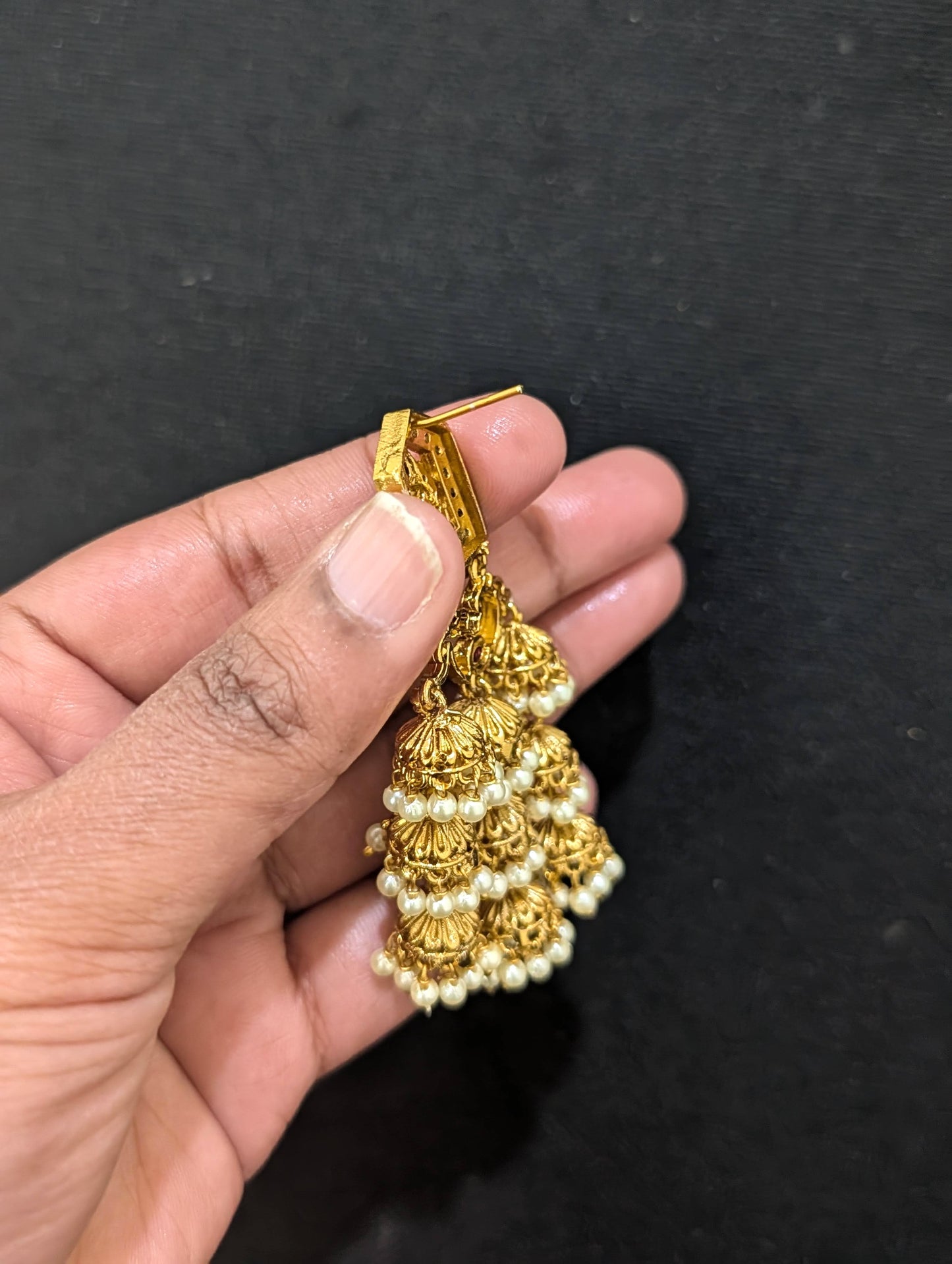 Antique Gold plated CZ multiple Jhumka Earrings