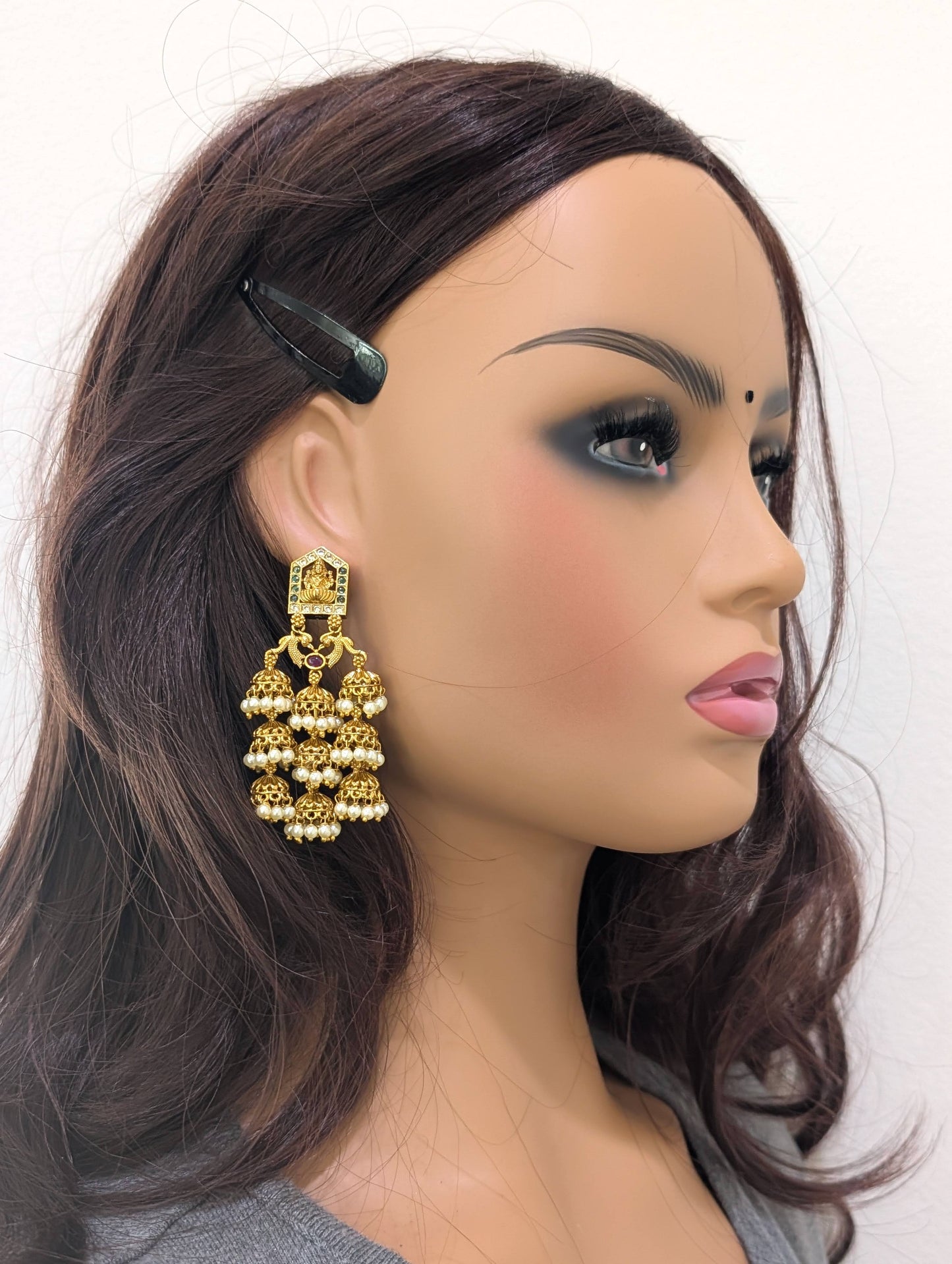 Antique Gold plated CZ multiple Jhumka Earrings