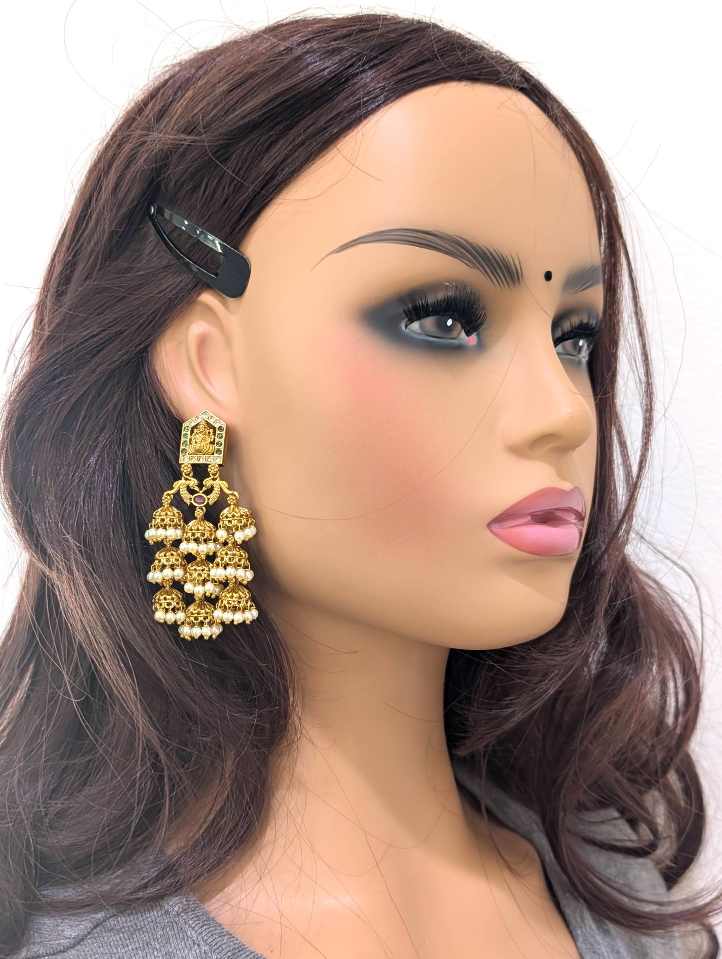 Antique Gold plated CZ multiple Jhumka Earrings