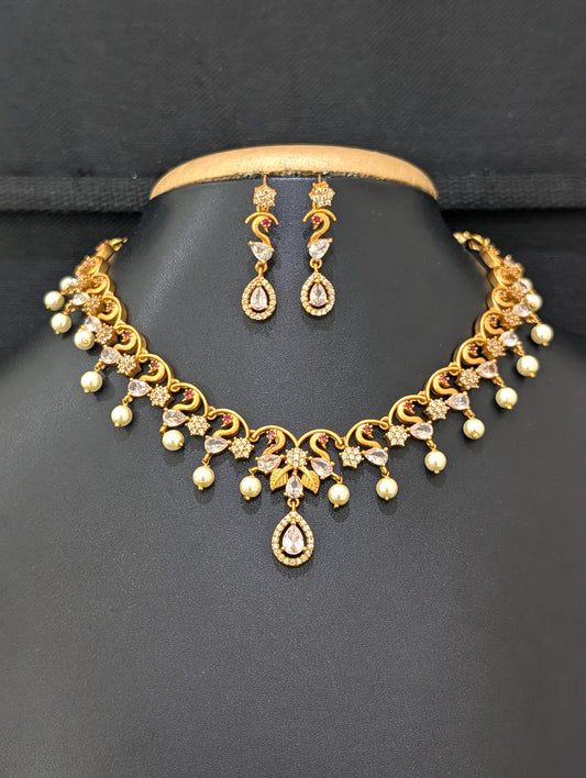 Peacock design CZ Antique Necklace set