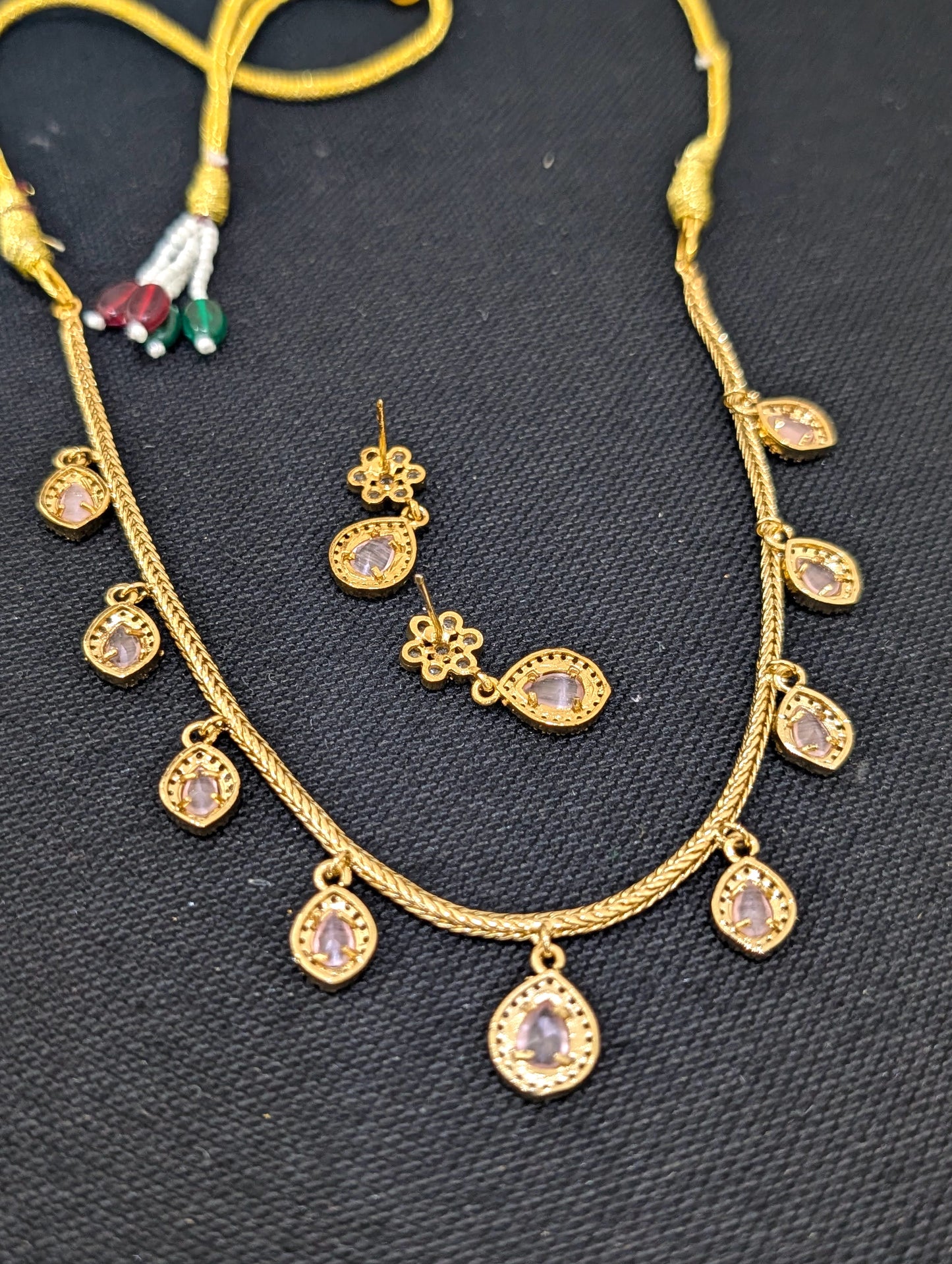 Minimalistic Multiple Teardrop CZ Choker Necklace set