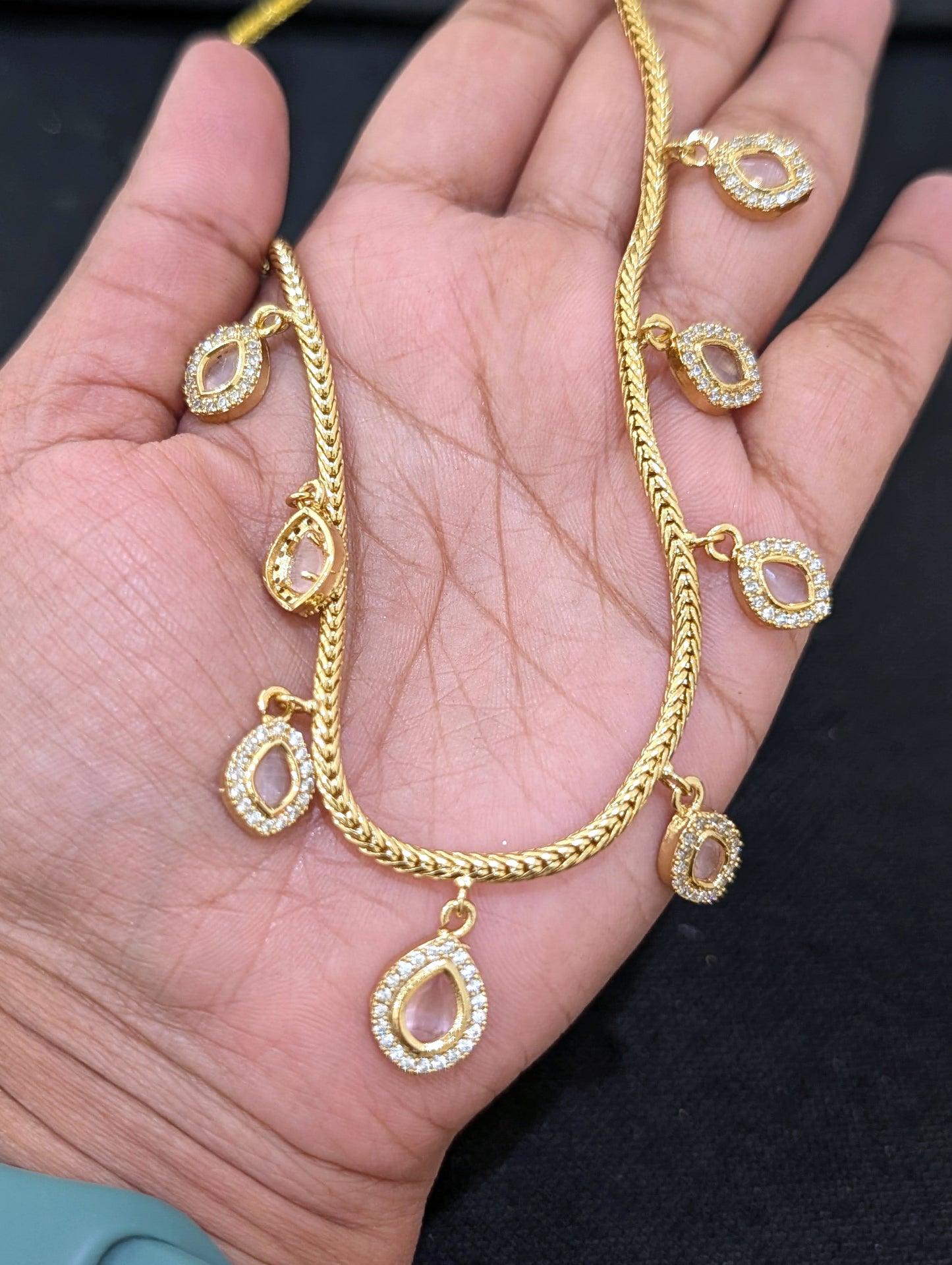 Minimalistic Multiple Teardrop CZ Choker Necklace set