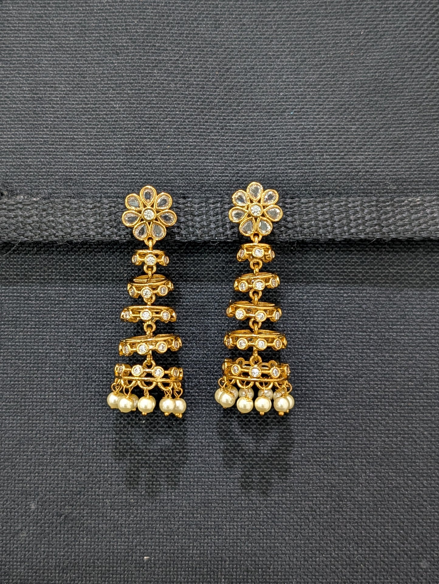Antique Gold plated CZ adukku Jhumka Earrings
