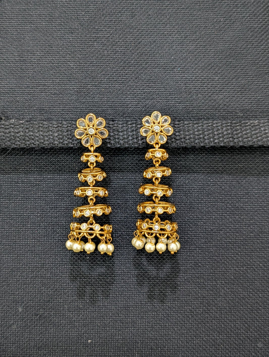 Antique Gold plated CZ adukku Jhumka Earrings