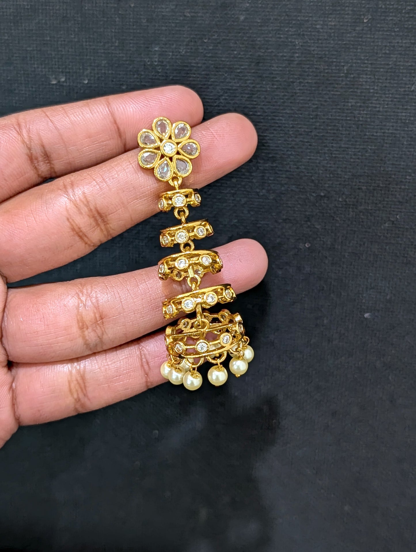 Antique Gold plated CZ adukku Jhumka Earrings