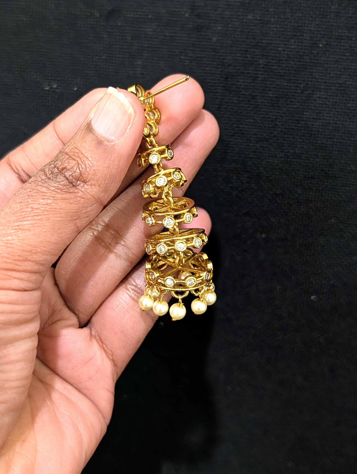 Antique Gold plated CZ adukku Jhumka Earrings
