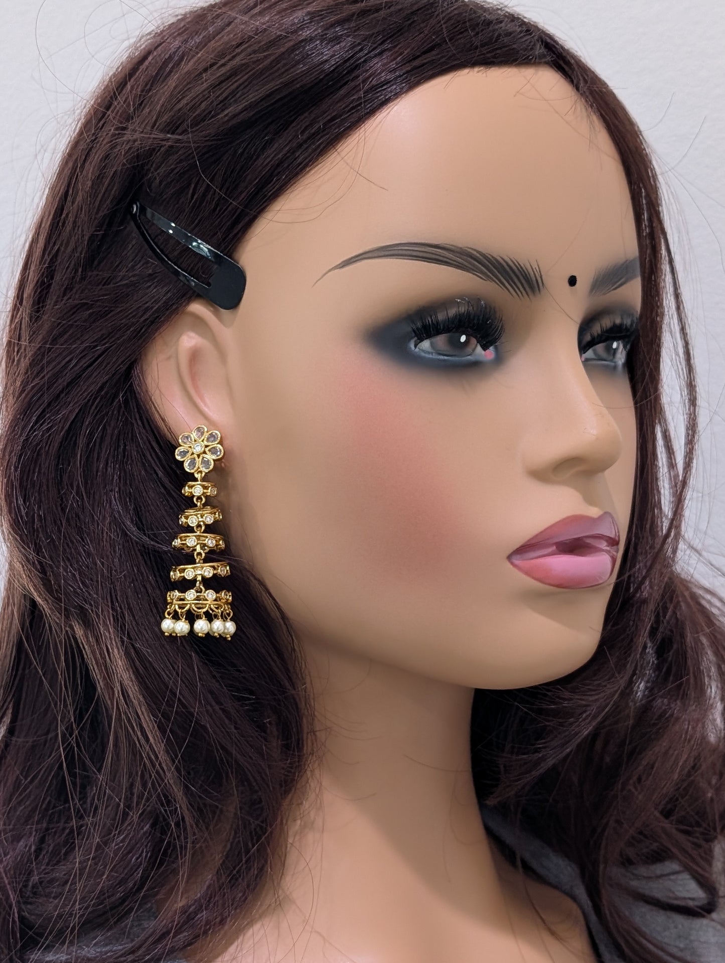 Antique Gold plated CZ adukku Jhumka Earrings