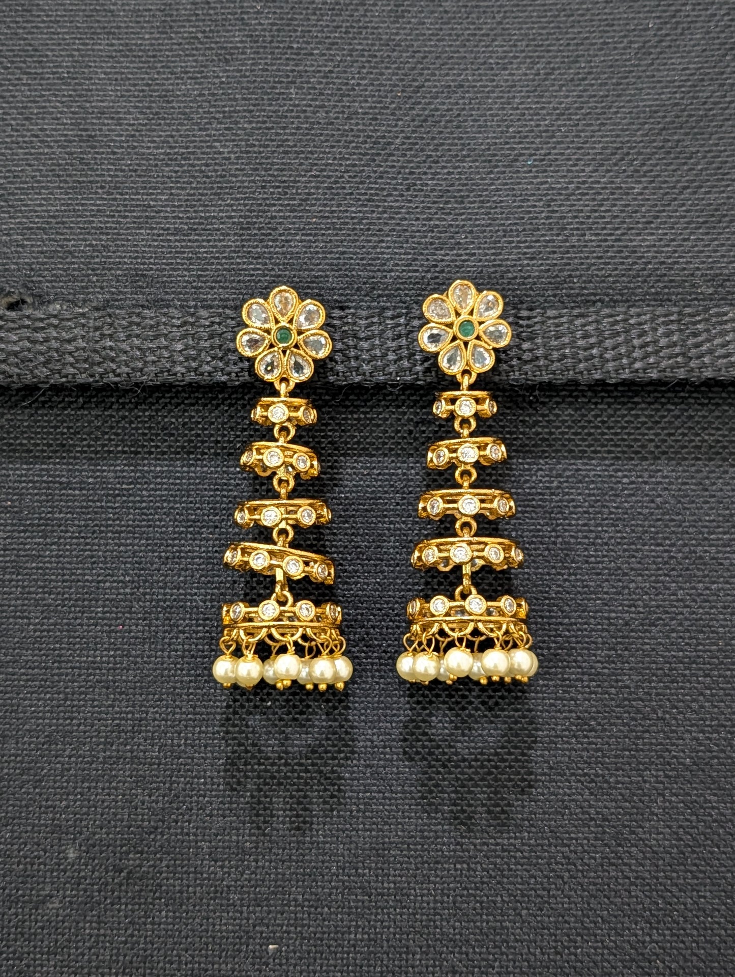 Antique Gold plated CZ adukku Jhumka Earrings