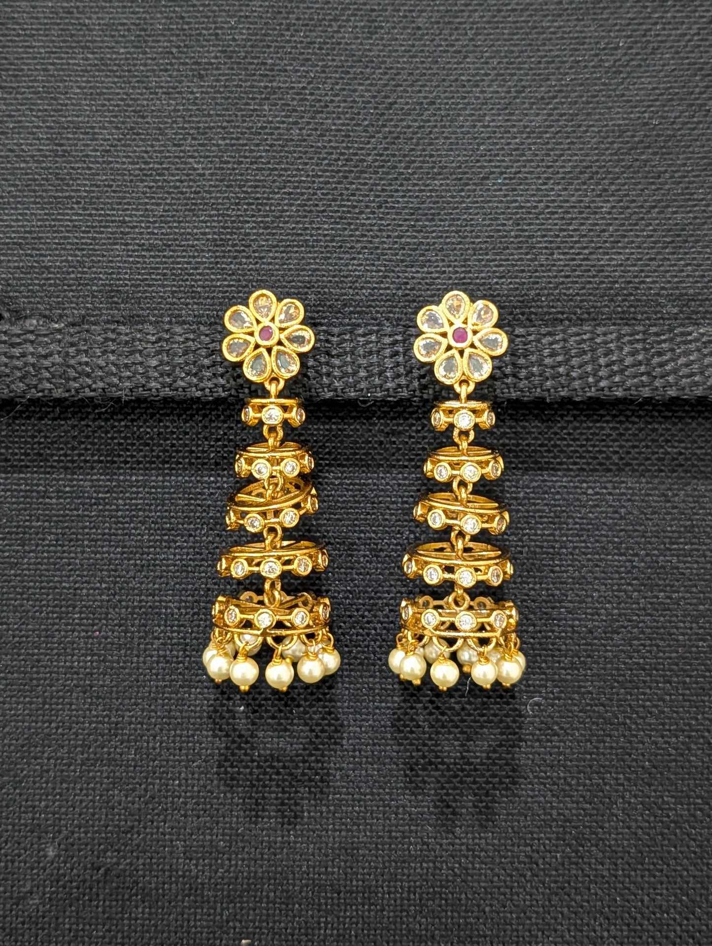 Antique Gold plated CZ adukku Jhumka Earrings