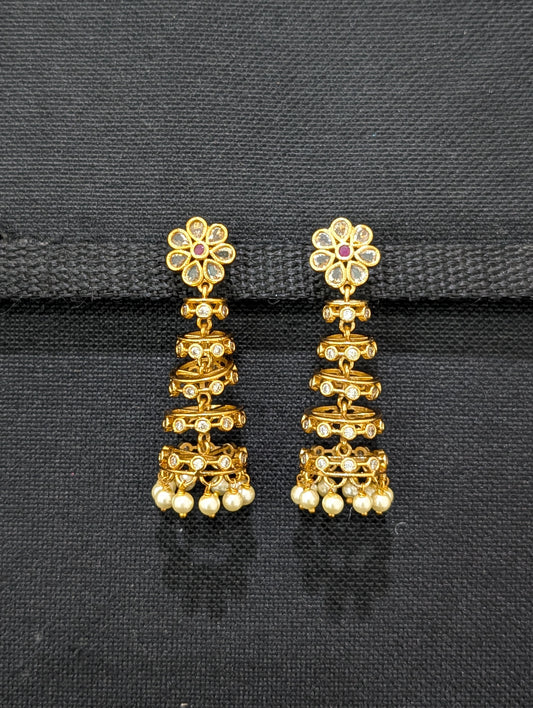Antique Gold plated CZ adukku Jhumka Earrings