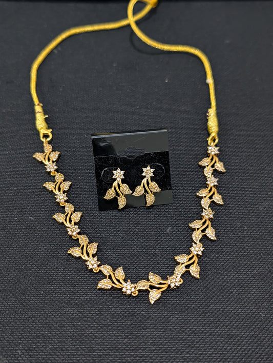 Leaf design Antique CZ Choker Necklace set